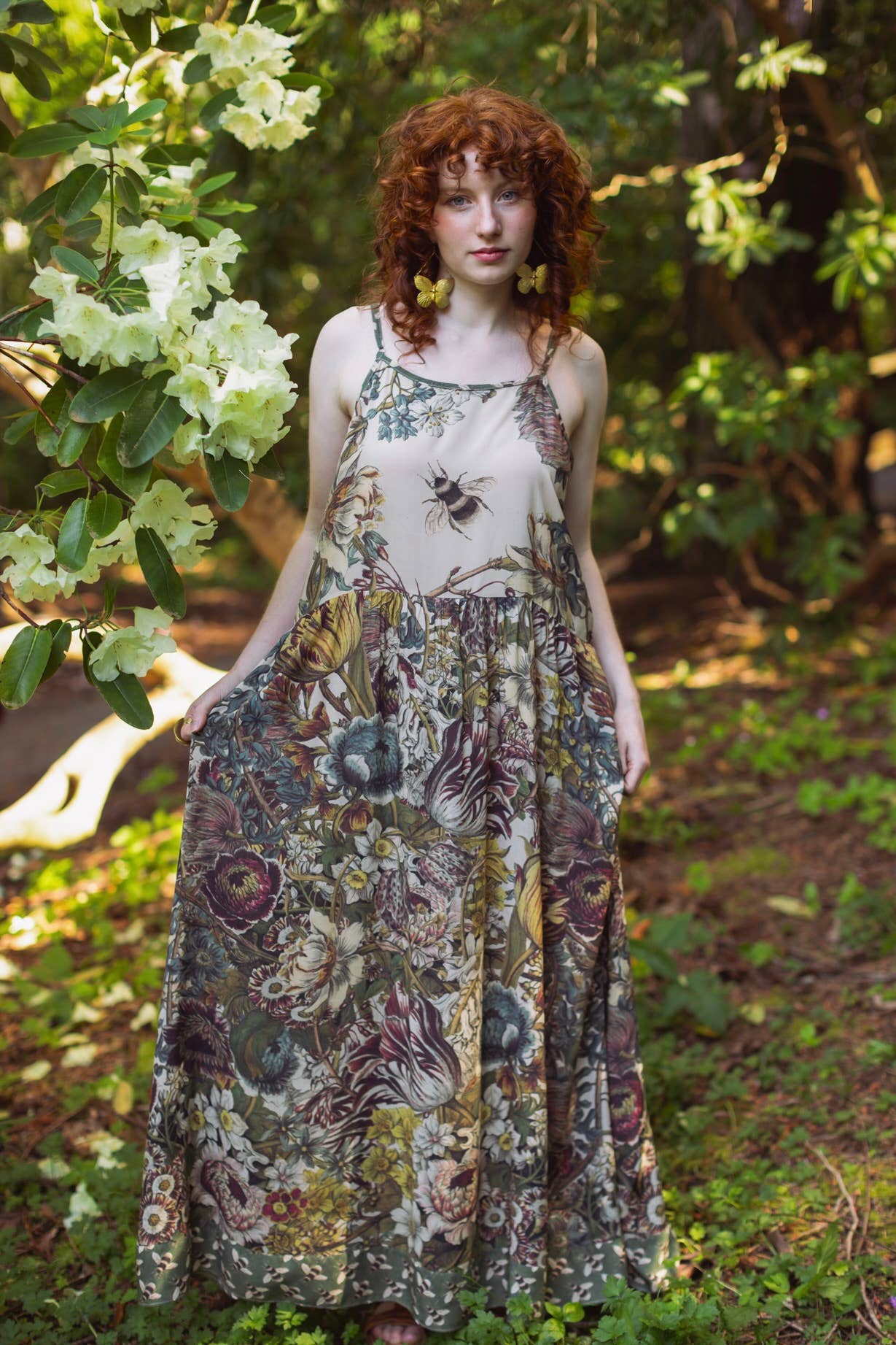 Love Grows Wild Bohéme Long Maxi Slip Dress w/ Bees