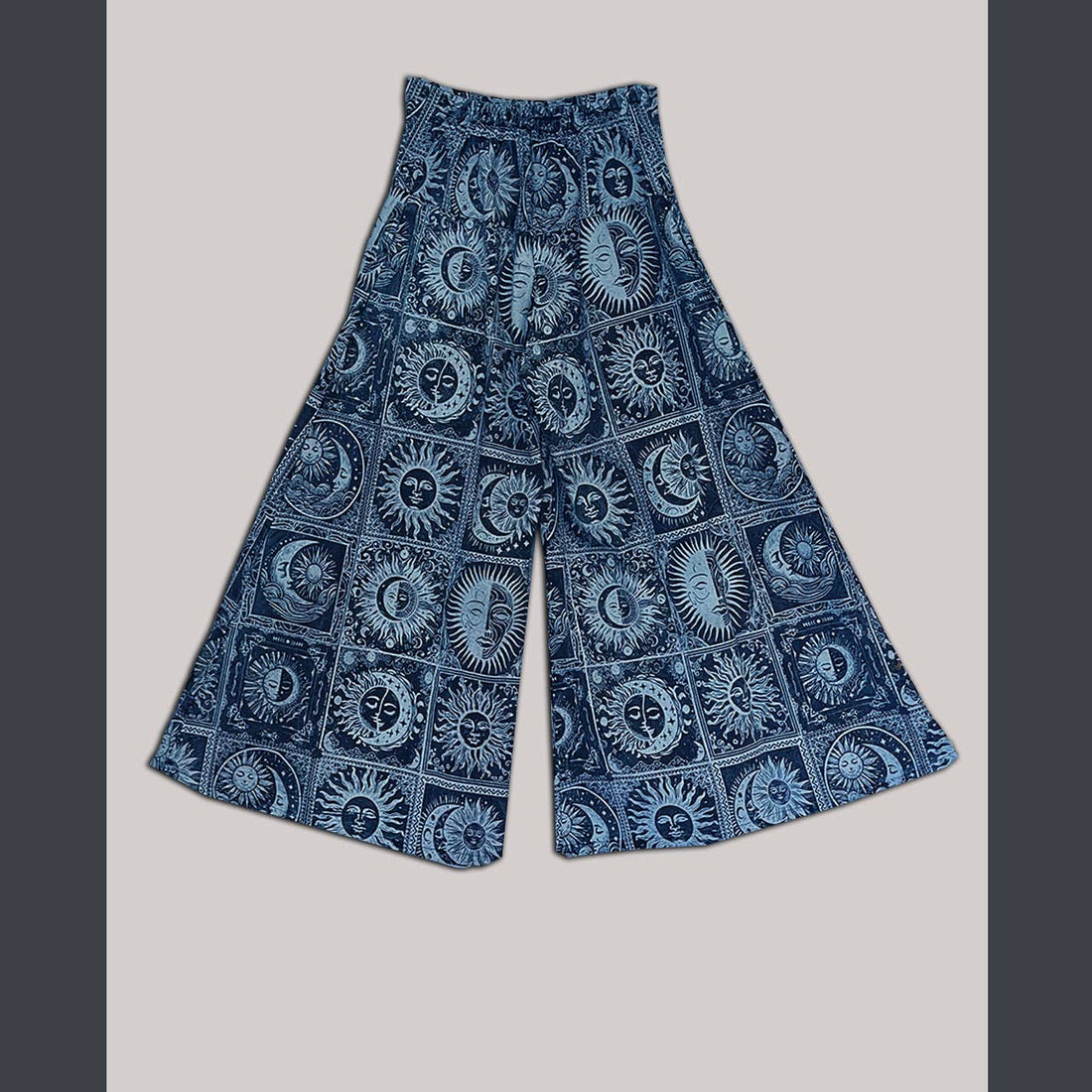 Wide Leg Celestial Print Pants with Flat Waistband