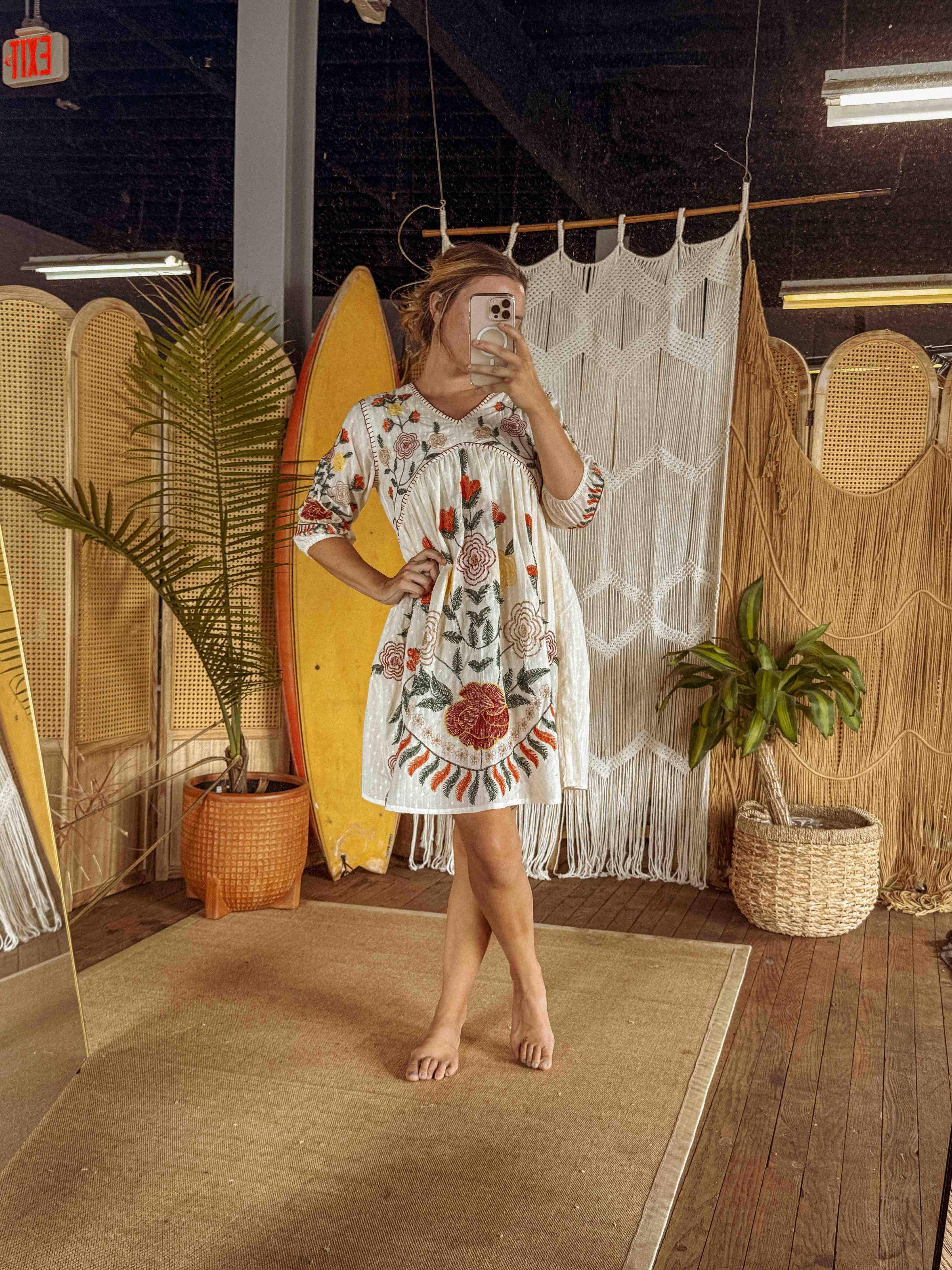 Boho Embroidered Floral Cotton Dress