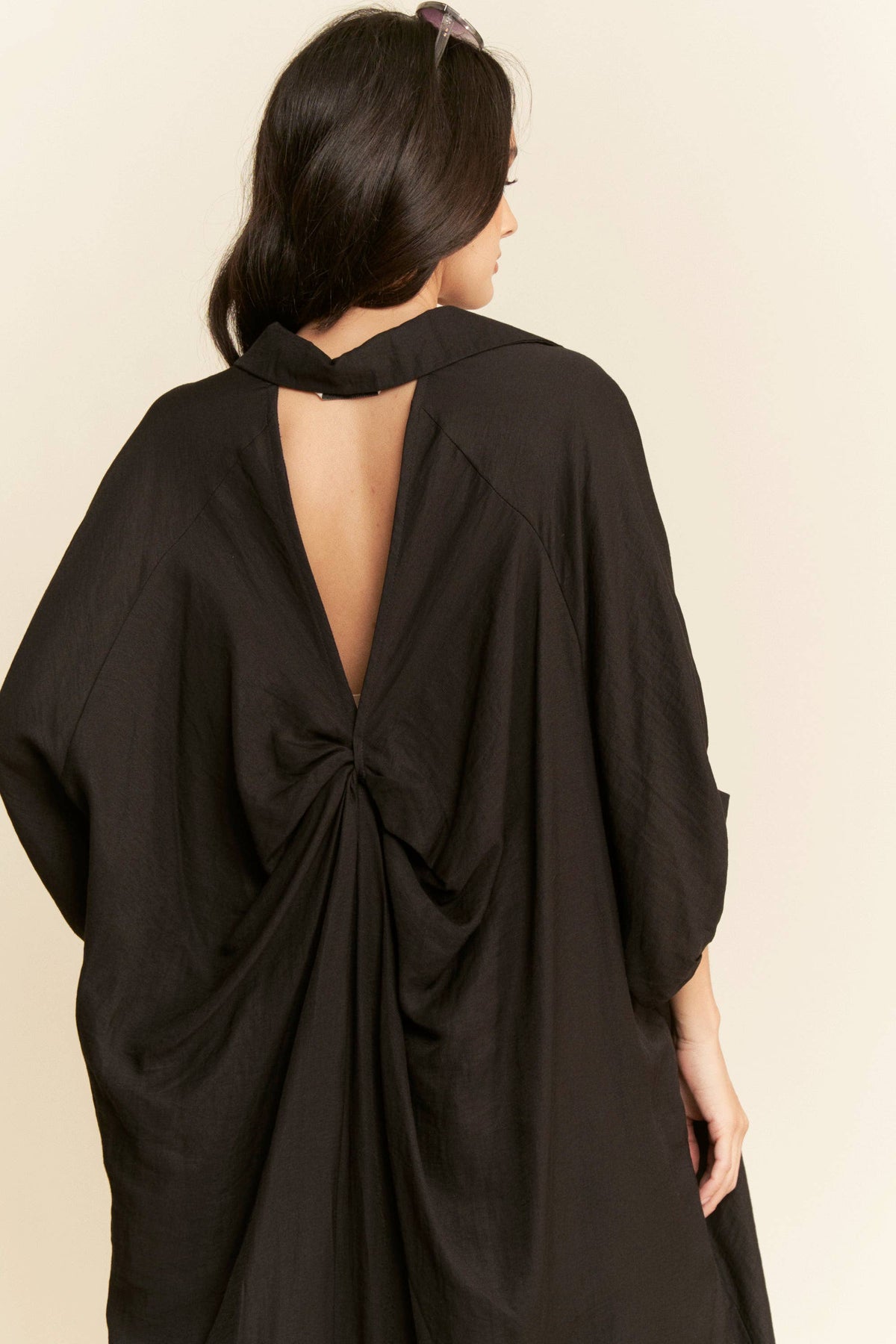 Oversized Twist-Back Collared Maxi Shirt Dress