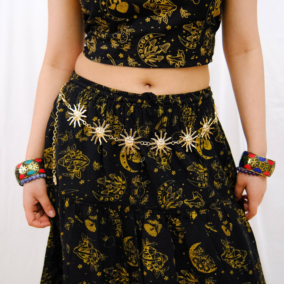 Whimsical Wicca Boho Celestial Sun Waist Chain Belt