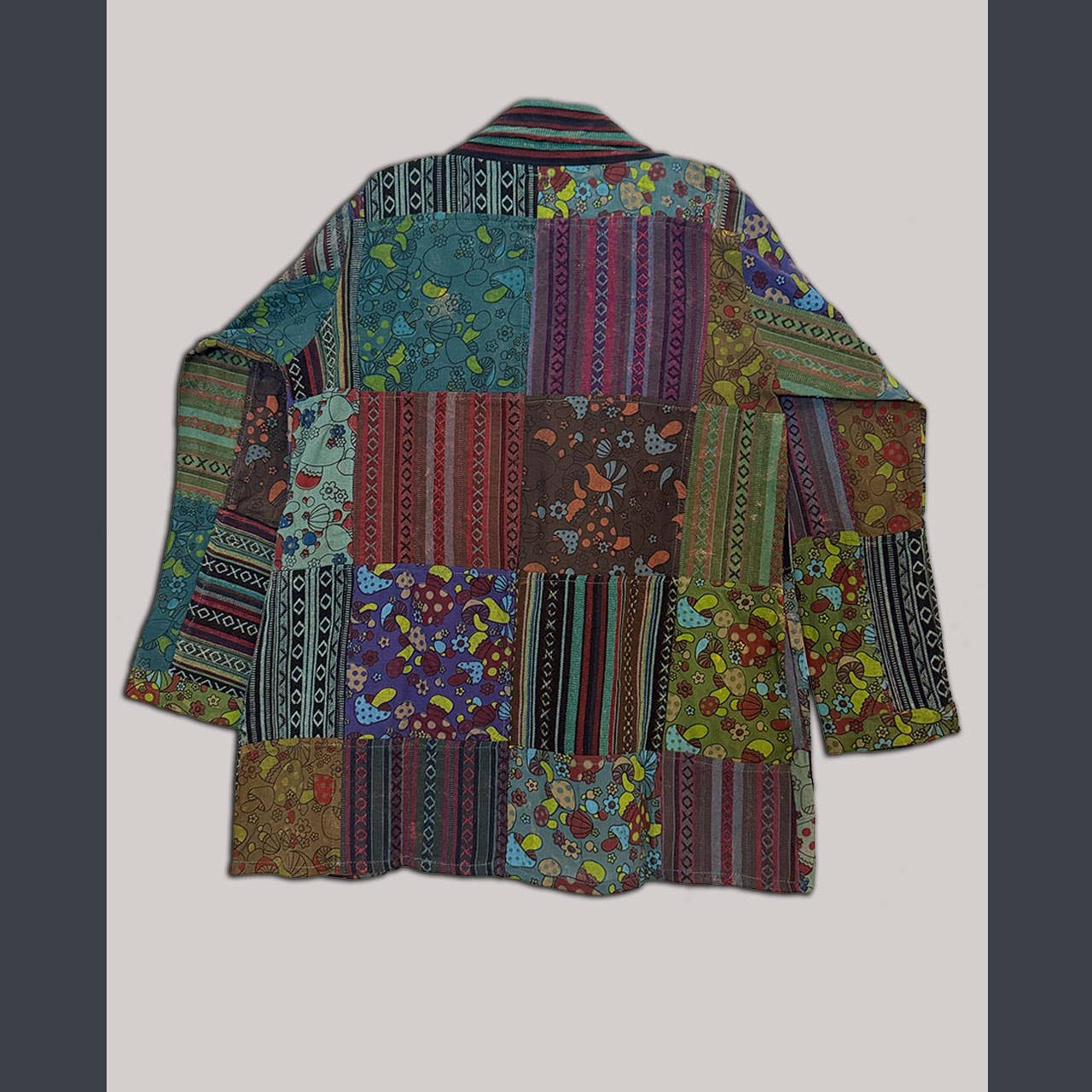Mushroom Print Patchwork Kimono Jacket