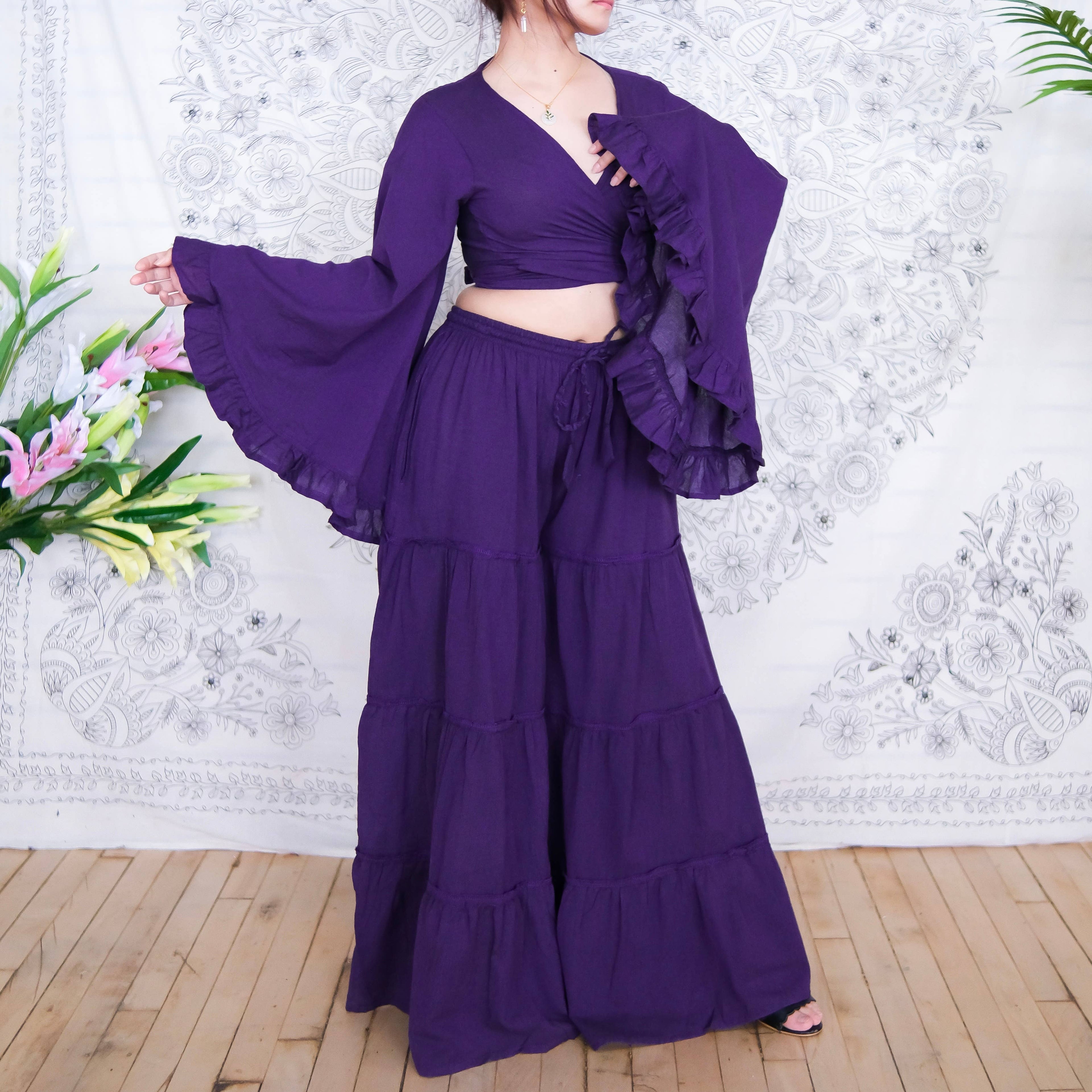 Cotton Flowy Tiered Pant with Ruffle Sleeve Set
