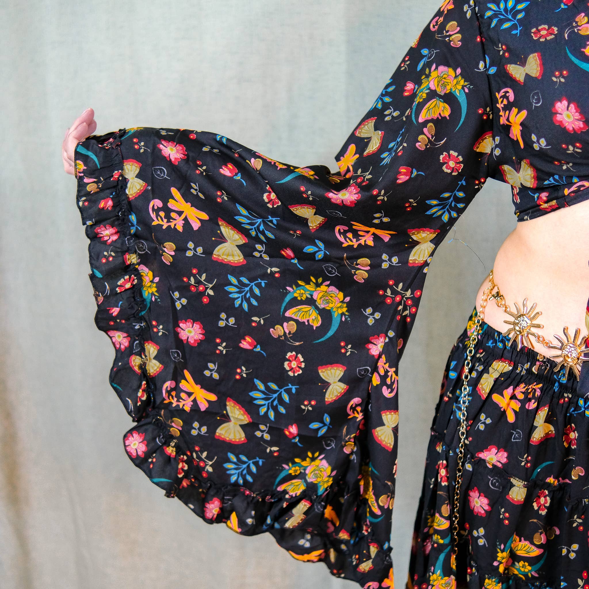 Whimsy Celestial Wrap Top with Ruffle Sleeve