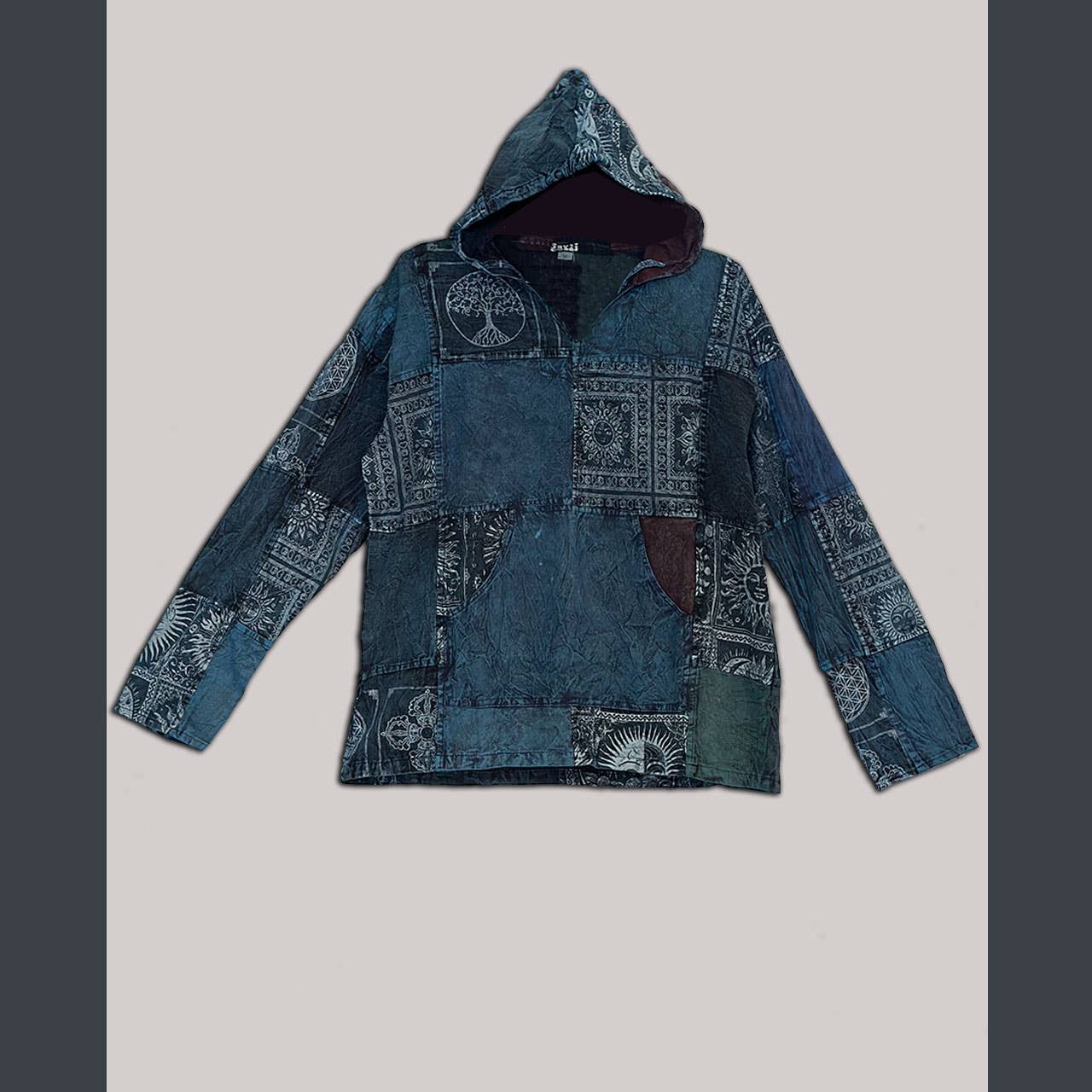 Cotton Celestial Print and Solid Patch Hoodie