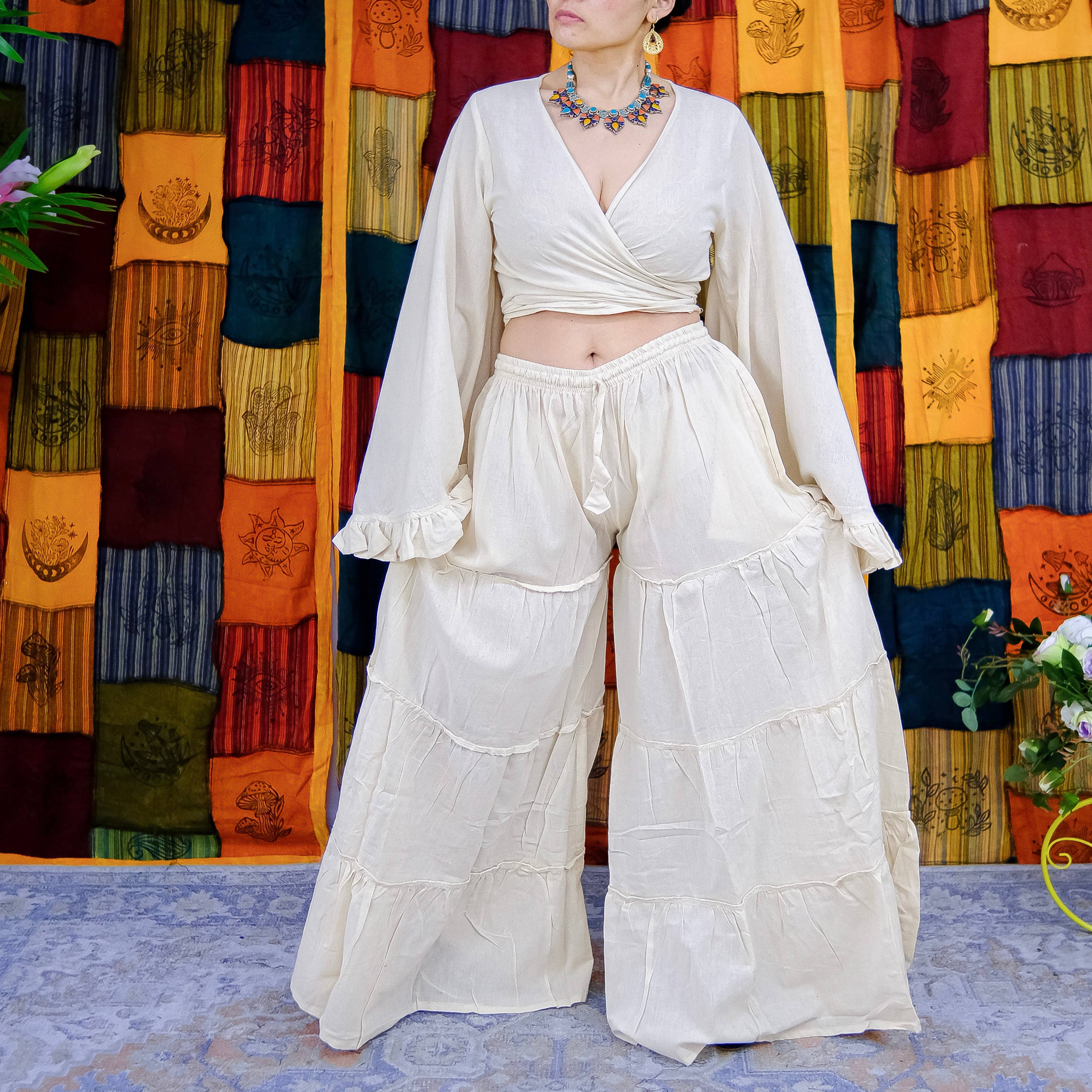 Cotton Flowy Tiered Pant with Ruffle Sleeve Set