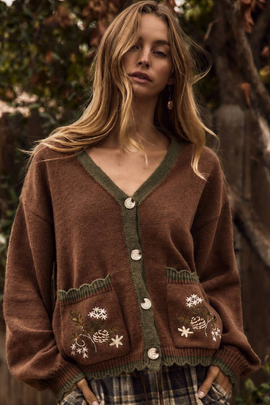 Soft Knit Cardigan: FOREST GREEN / L