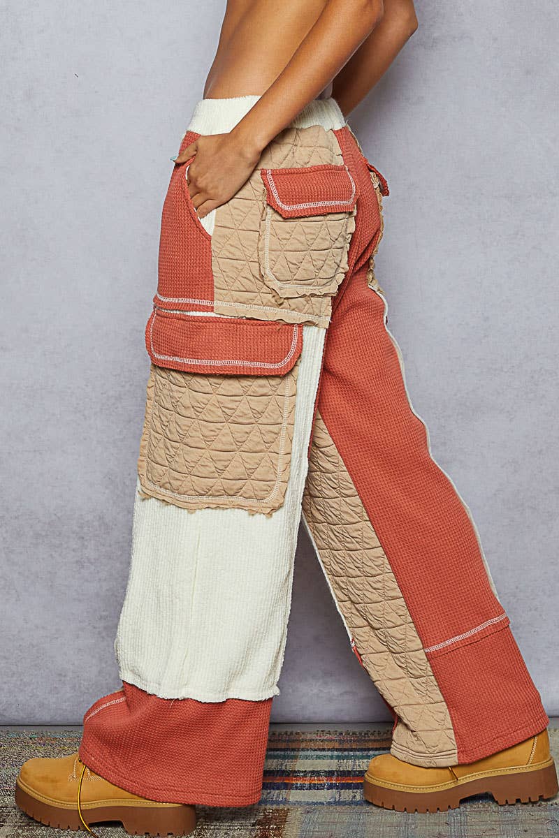 Quilted Contrast Casual Solid Knit Pants