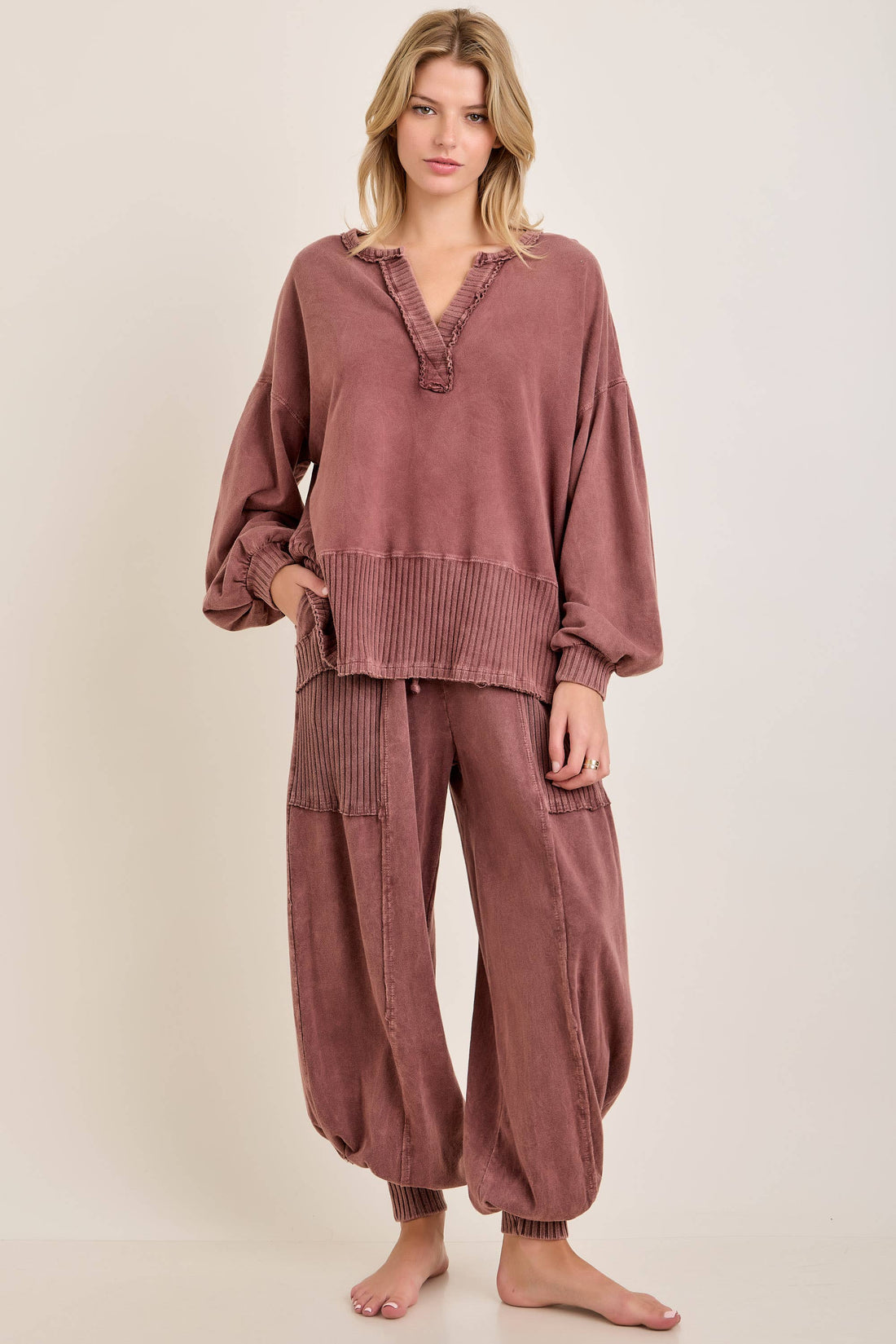 Zen Mineral Washed Ribbed Lounge Balloon Pants