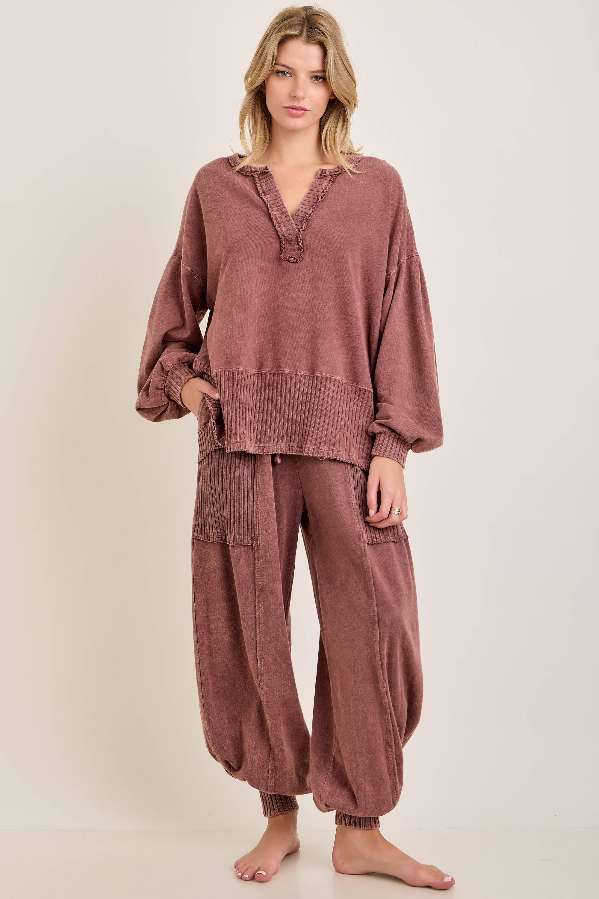 Zen Mineral Washed Ribbed Lounge Balloon Pants