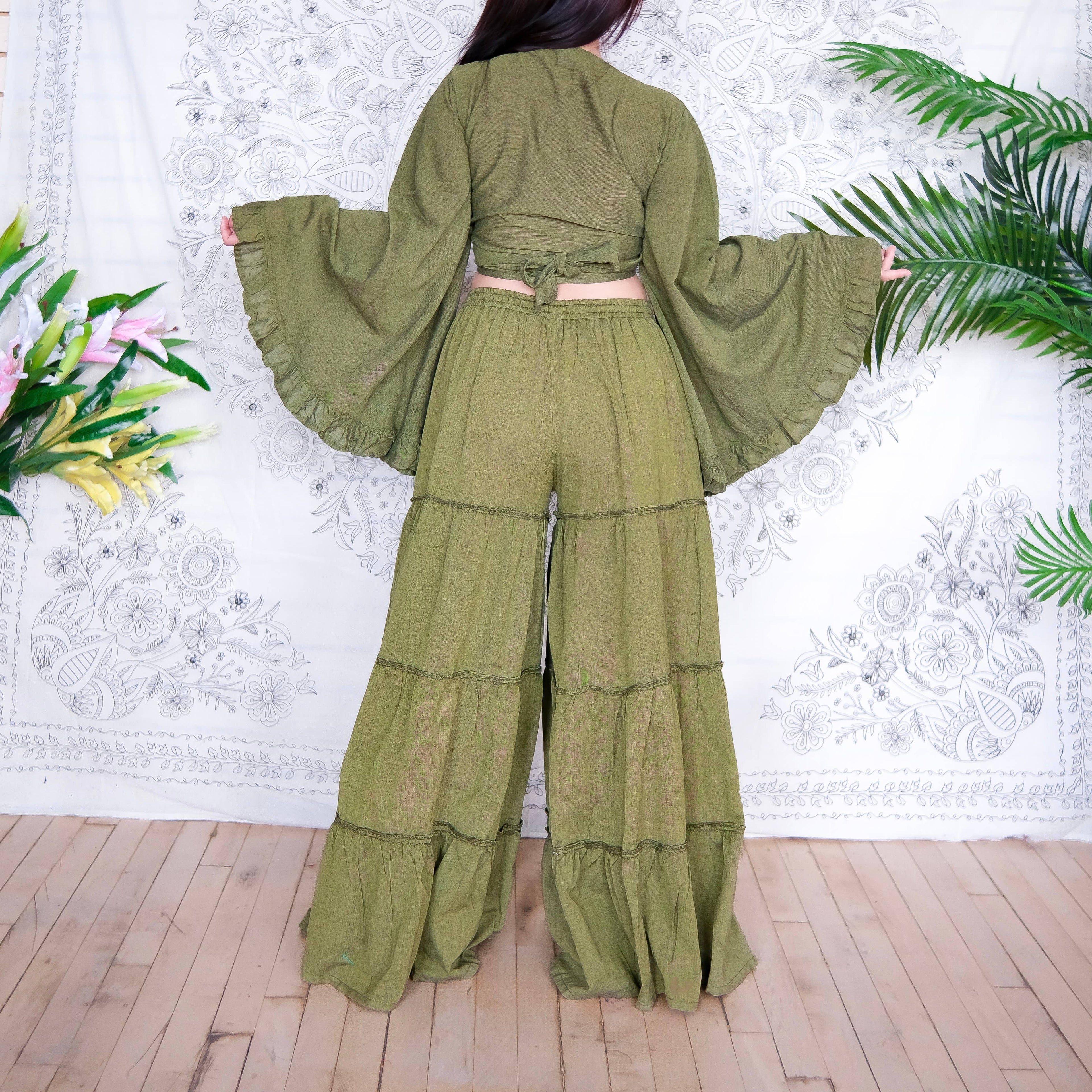 Cotton Flowy Tiered Pant with Ruffle Sleeve Set