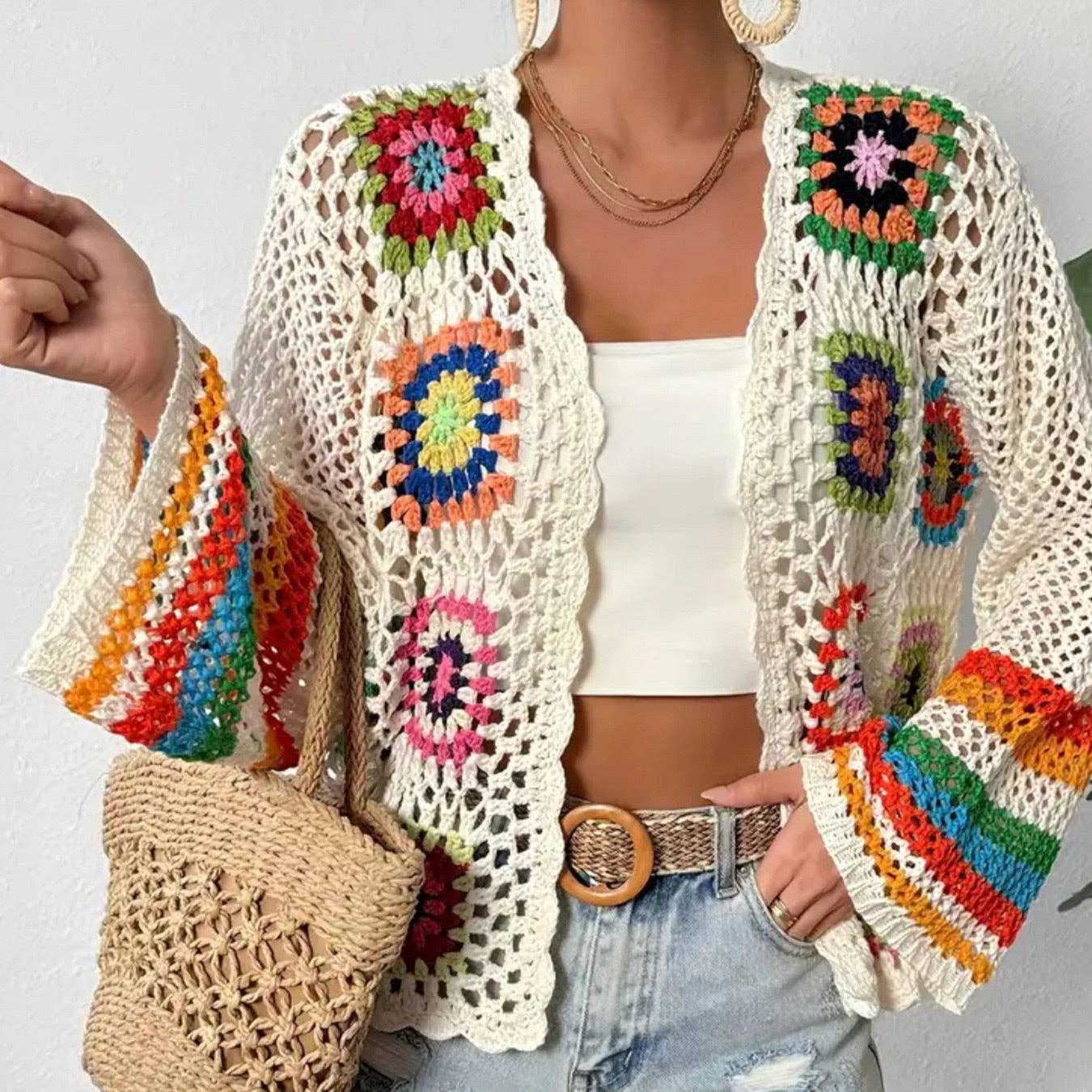 Crosa - Bohemian Rainbow Crochet Cardigan