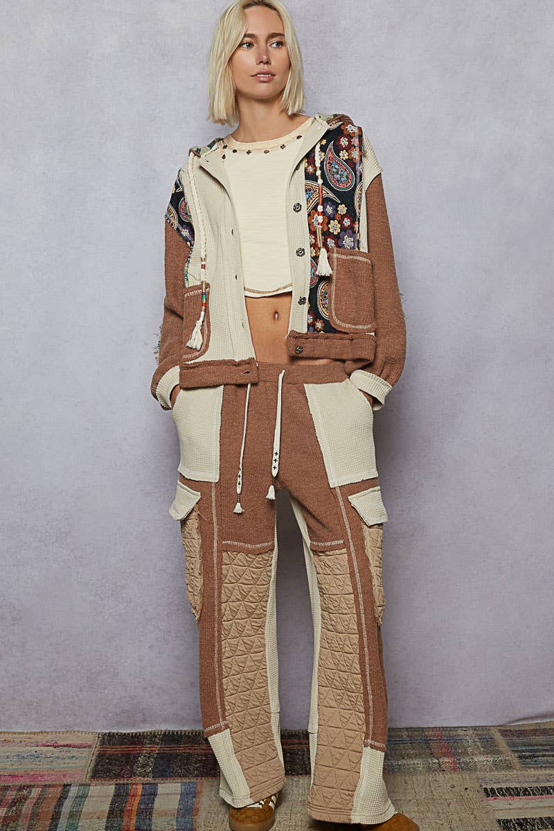 Quilted Contrast Casual Solid Knit Pants