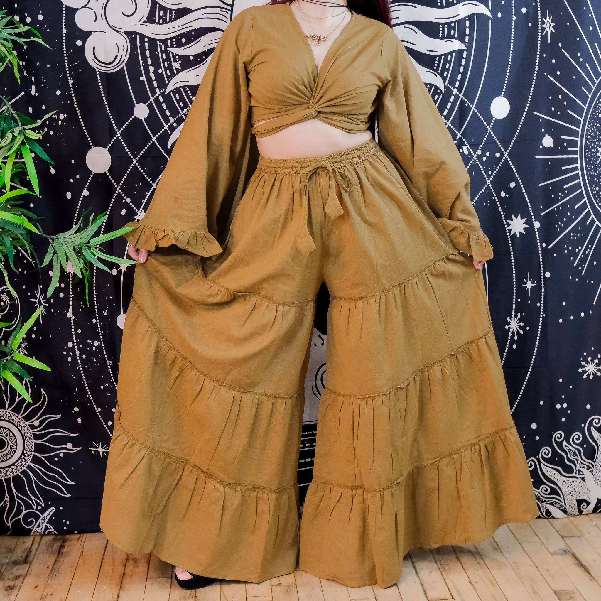 Cotton Flowy Tiered Pant with Ruffle Sleeve Set