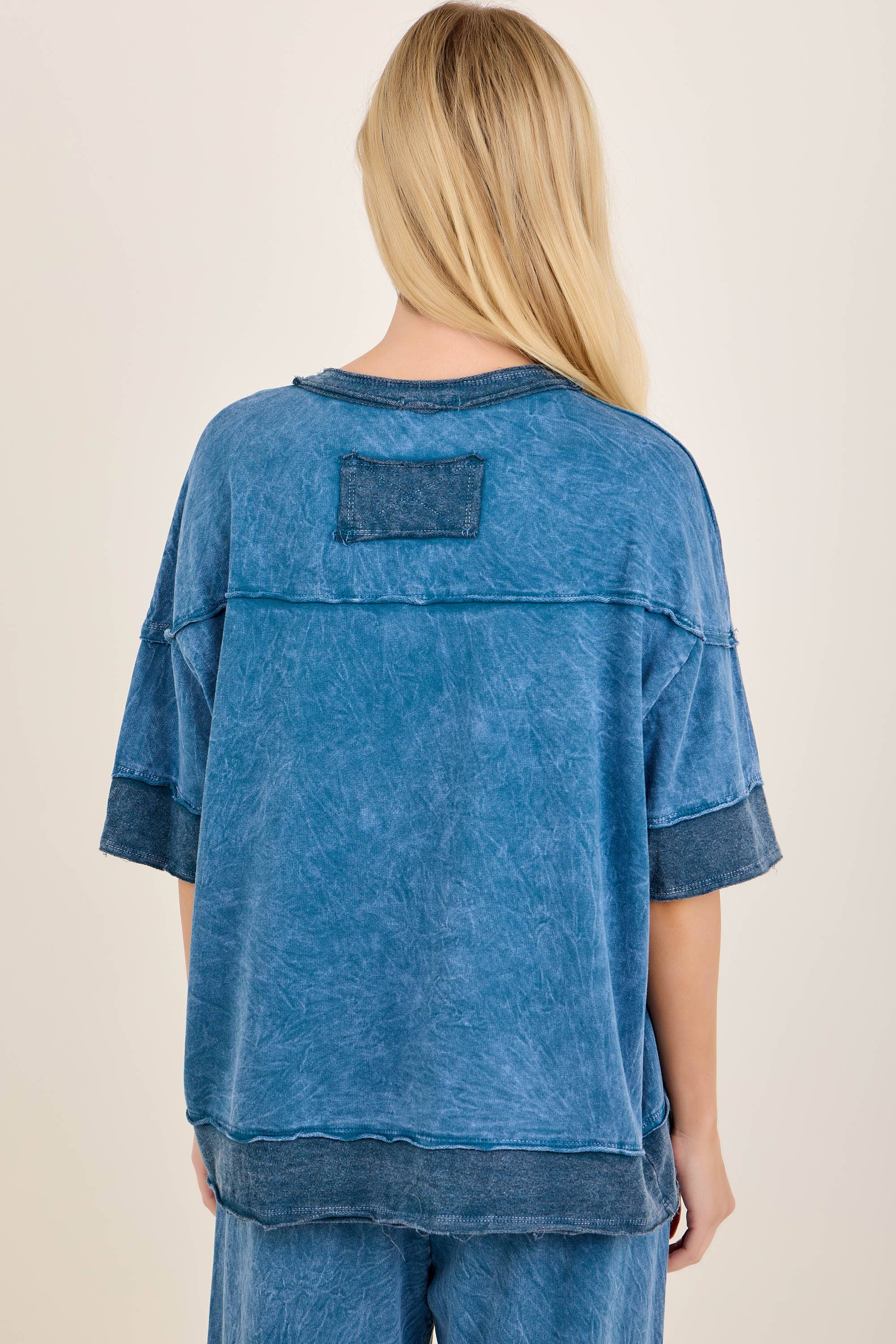 Mineral Washed Contrast Block Terry Top