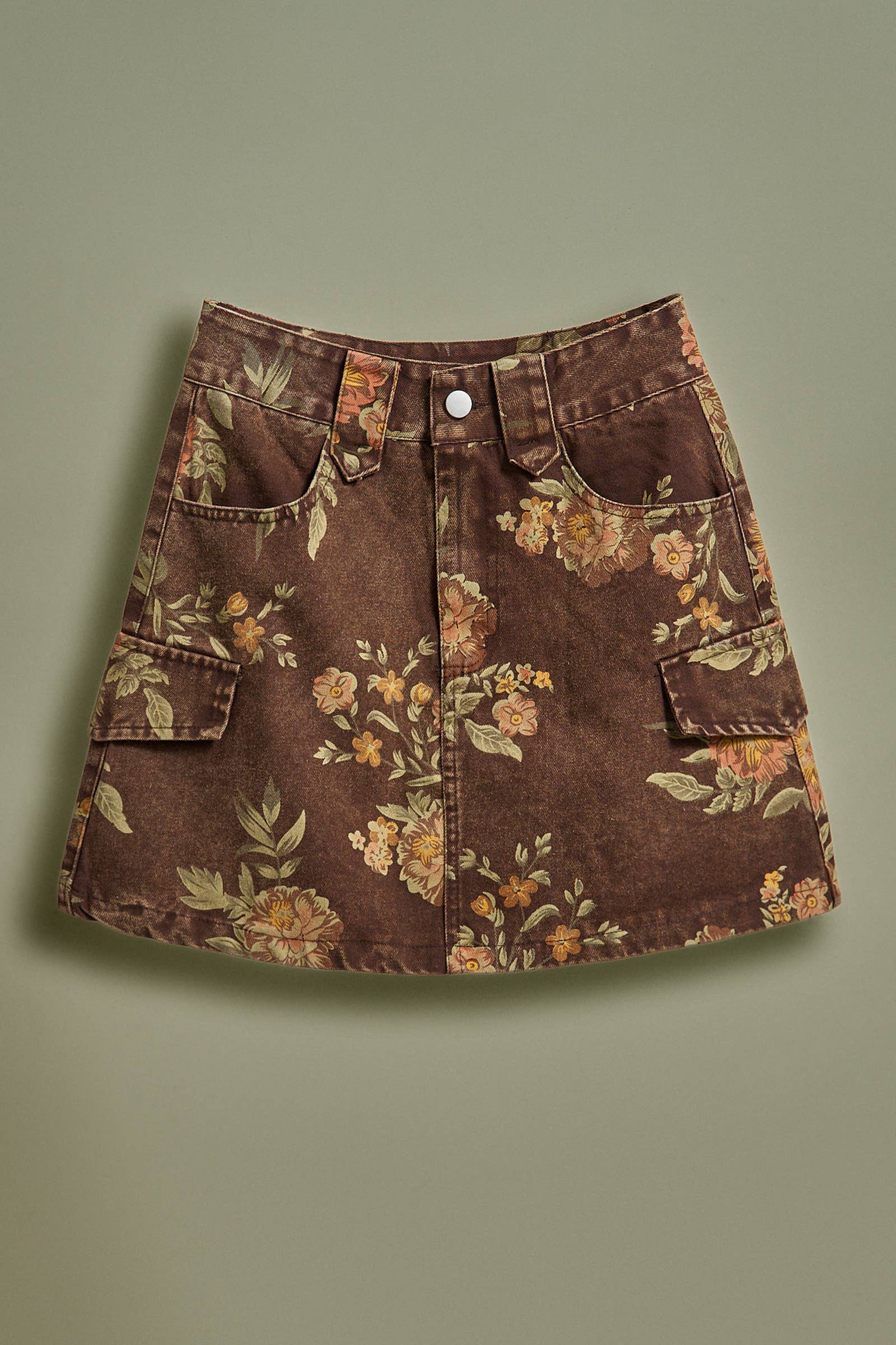 Vintage Floral Cotton Denim Mini Skirt