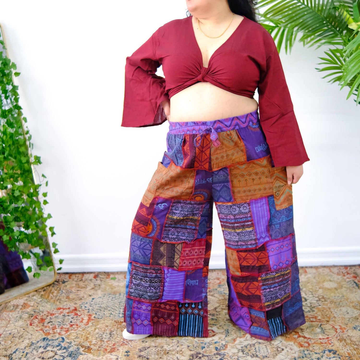 Handwoven Patchwork Colorful Boho Palazzo Pants