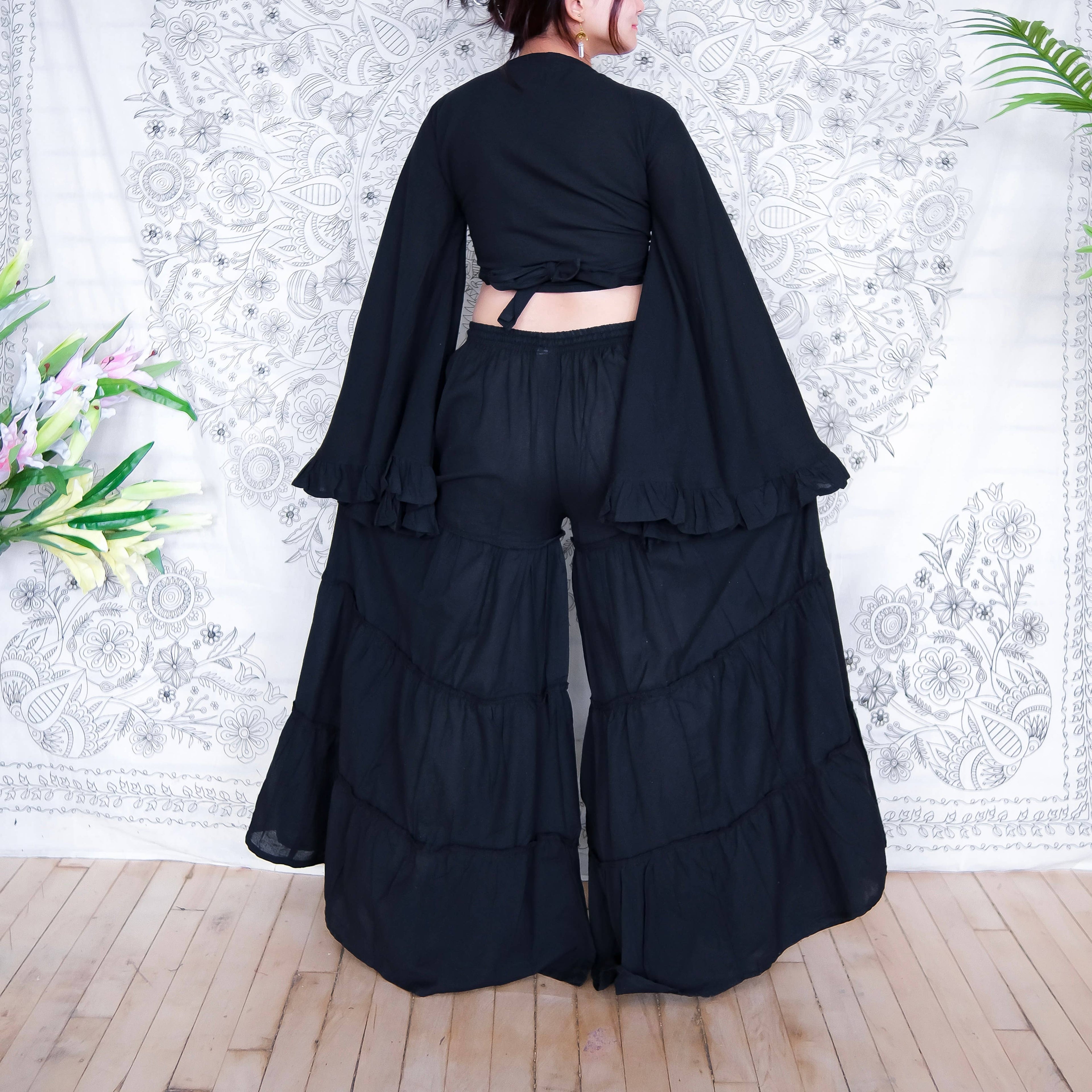 Cotton Flowy Tiered Pant with Ruffle Sleeve Set