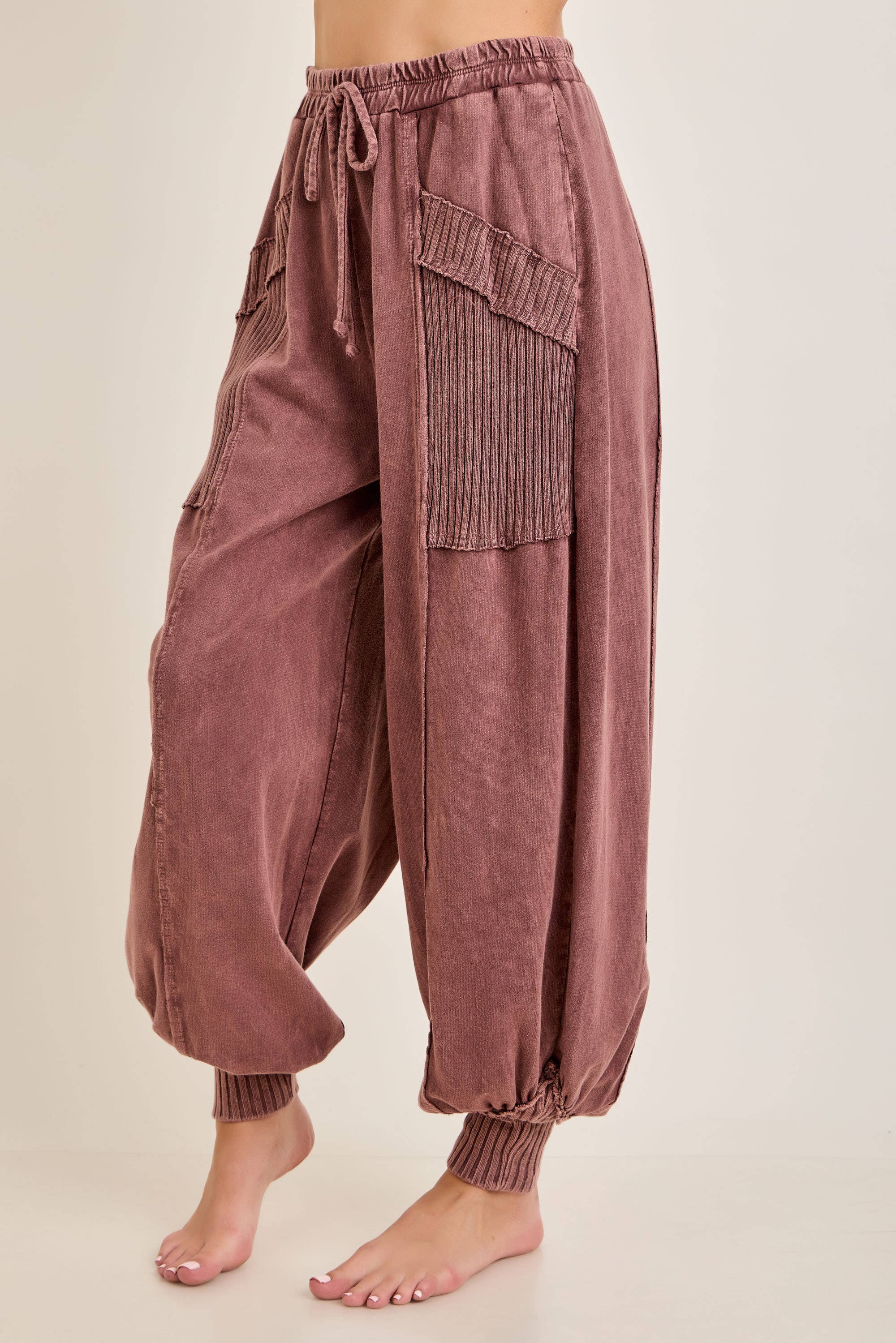 Zen Mineral Washed Ribbed Lounge Balloon Pants