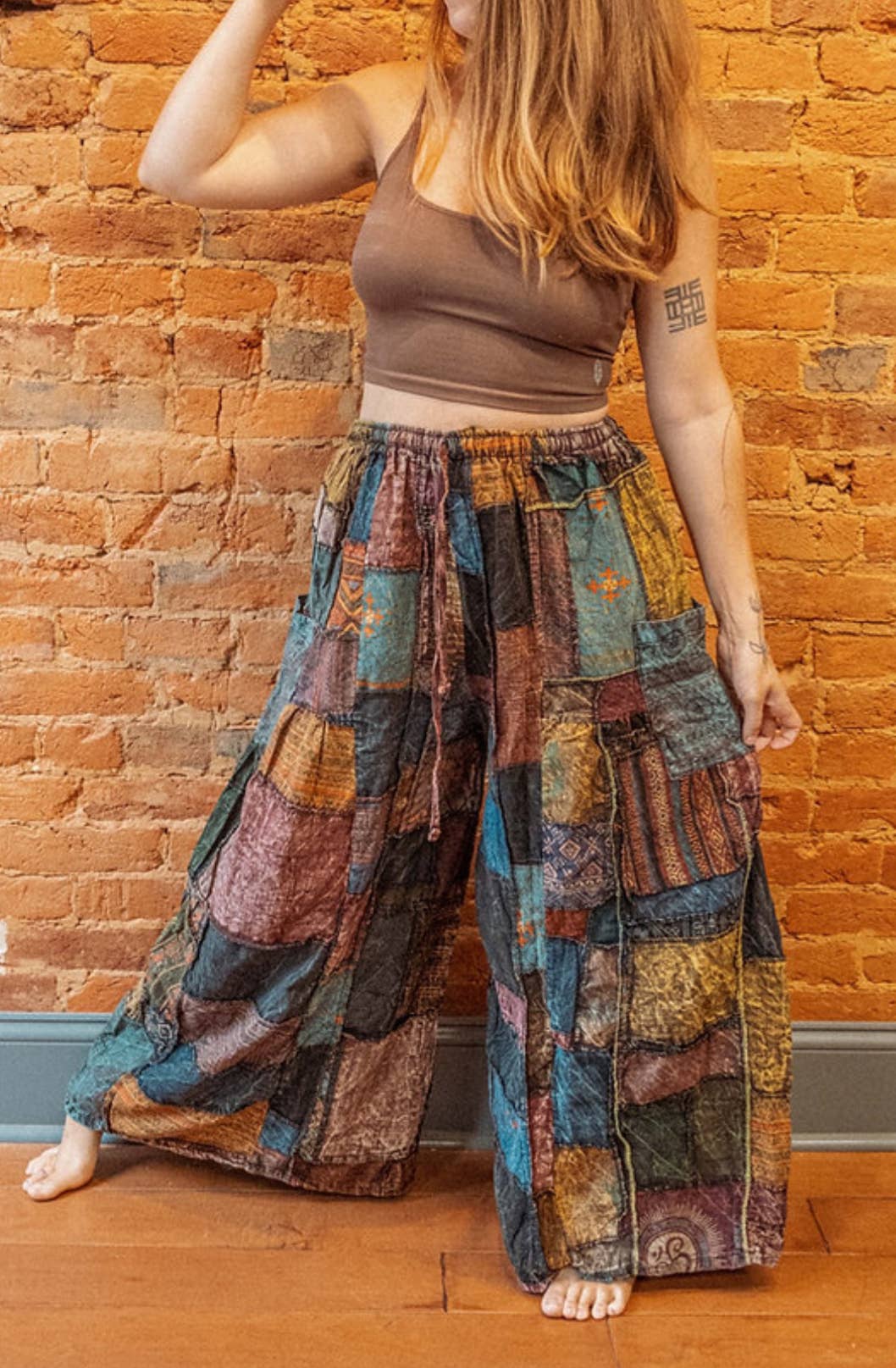 Hippie Boho Patchwork Flare Wide Leg Pants