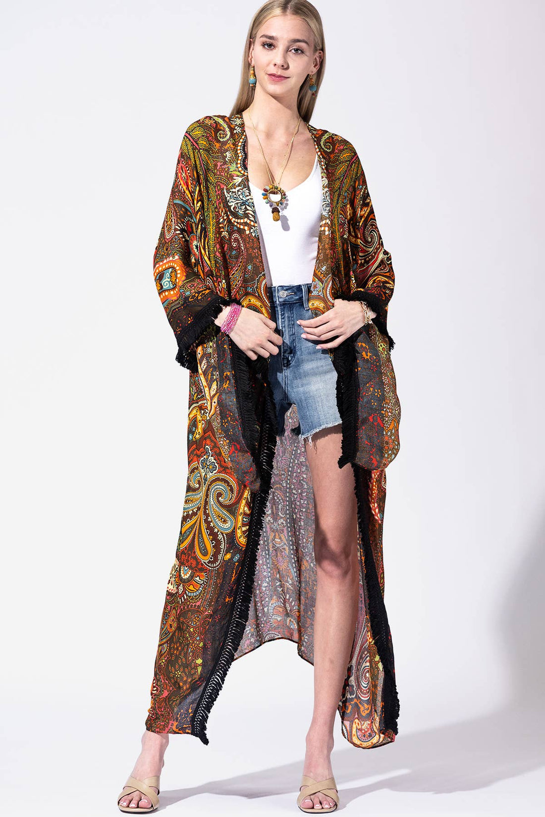 Golden Ochre Duster Tassel Kimono: 24-Golden Ochre