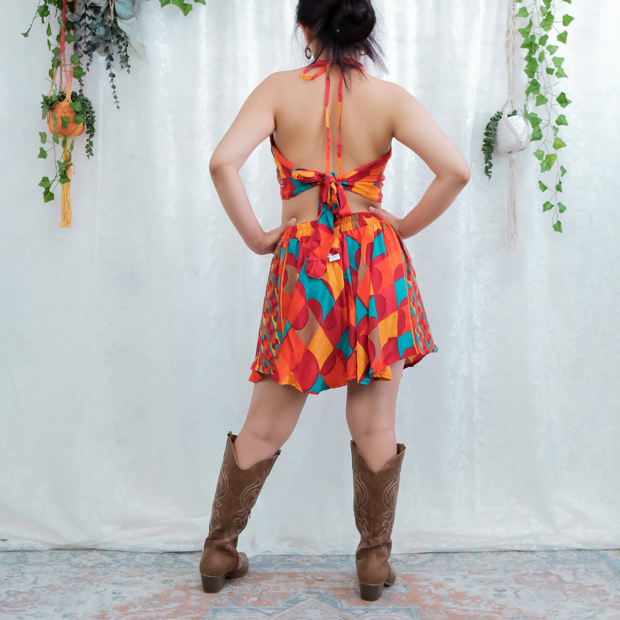 Boho Hippie Festival Two Piece Shorts with Halter Top