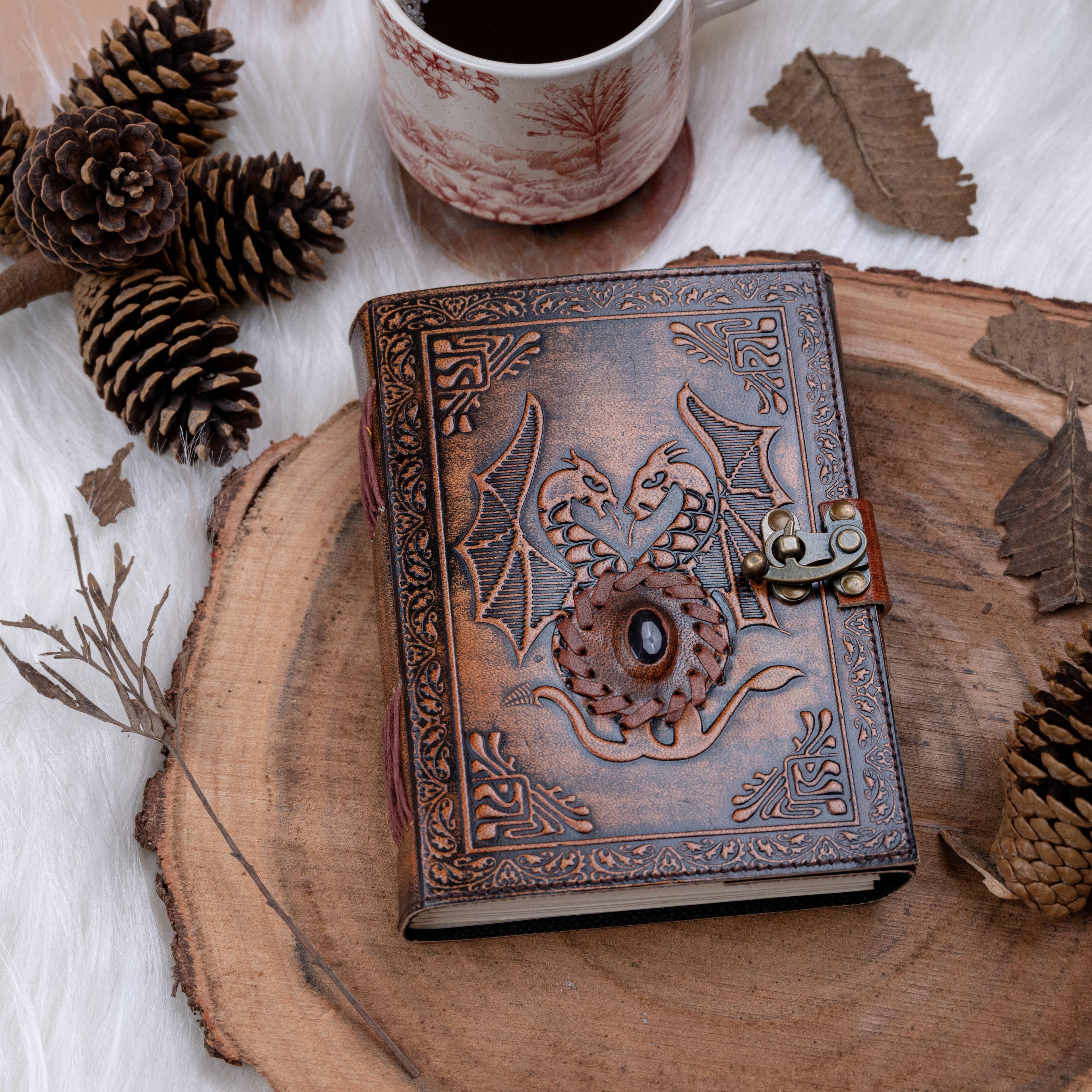 Leather Journal with Stone and Dragon