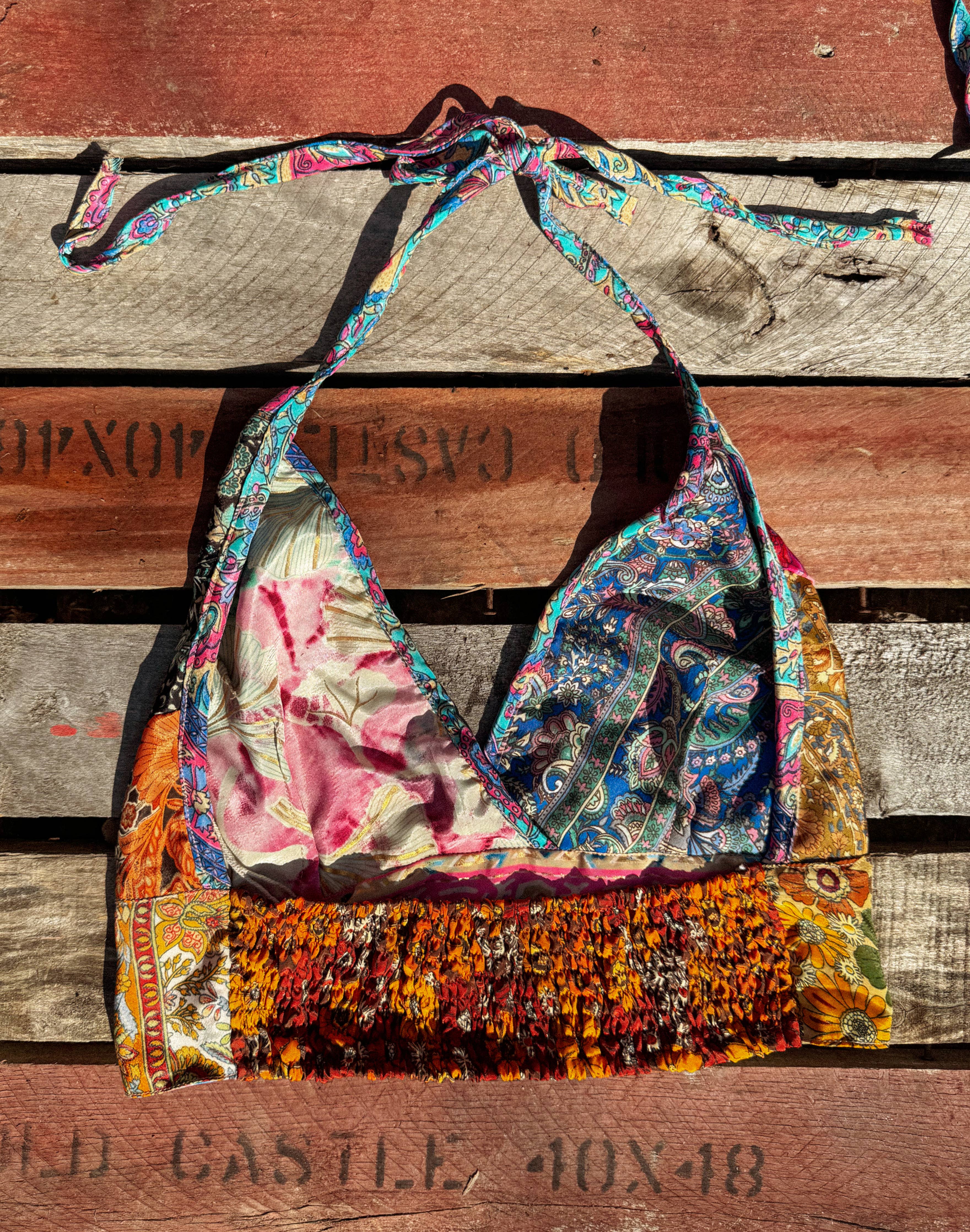 Beachy Boho Hippie Recycled Halter Top