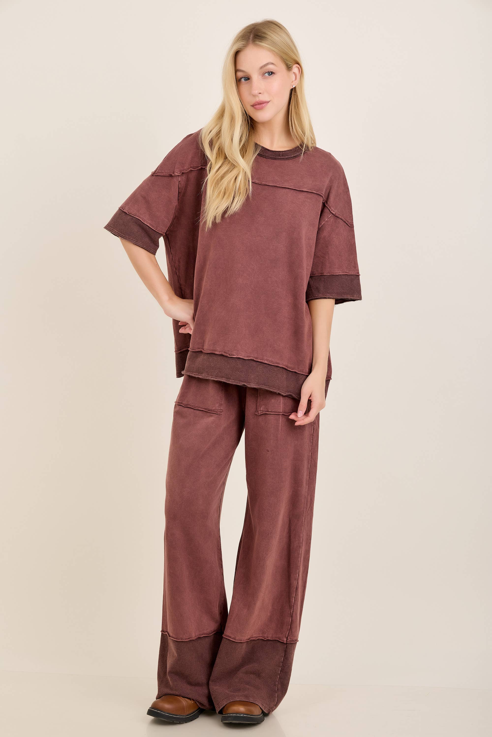 Mineral Washed Contrast Block Terry Top