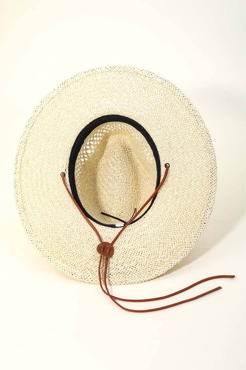Thin Strap Braided Weave Sun Hat: BK
