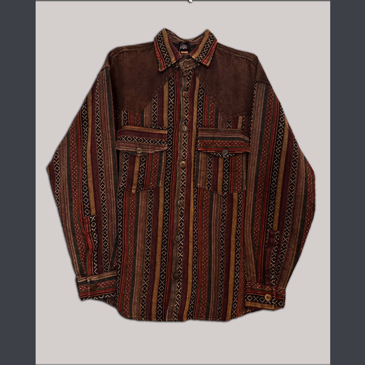 Mens Heavy Cotton Patchwork Button Up
