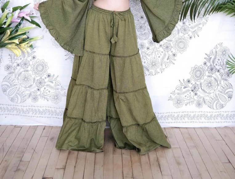 Cotton Flowy Boho Tiered Pant with Pockets