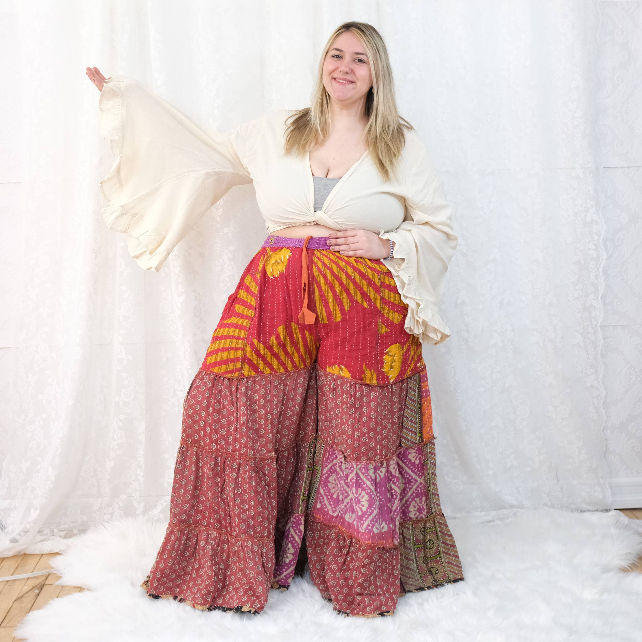 Kantha Tiered Reversible Pant with Pockets