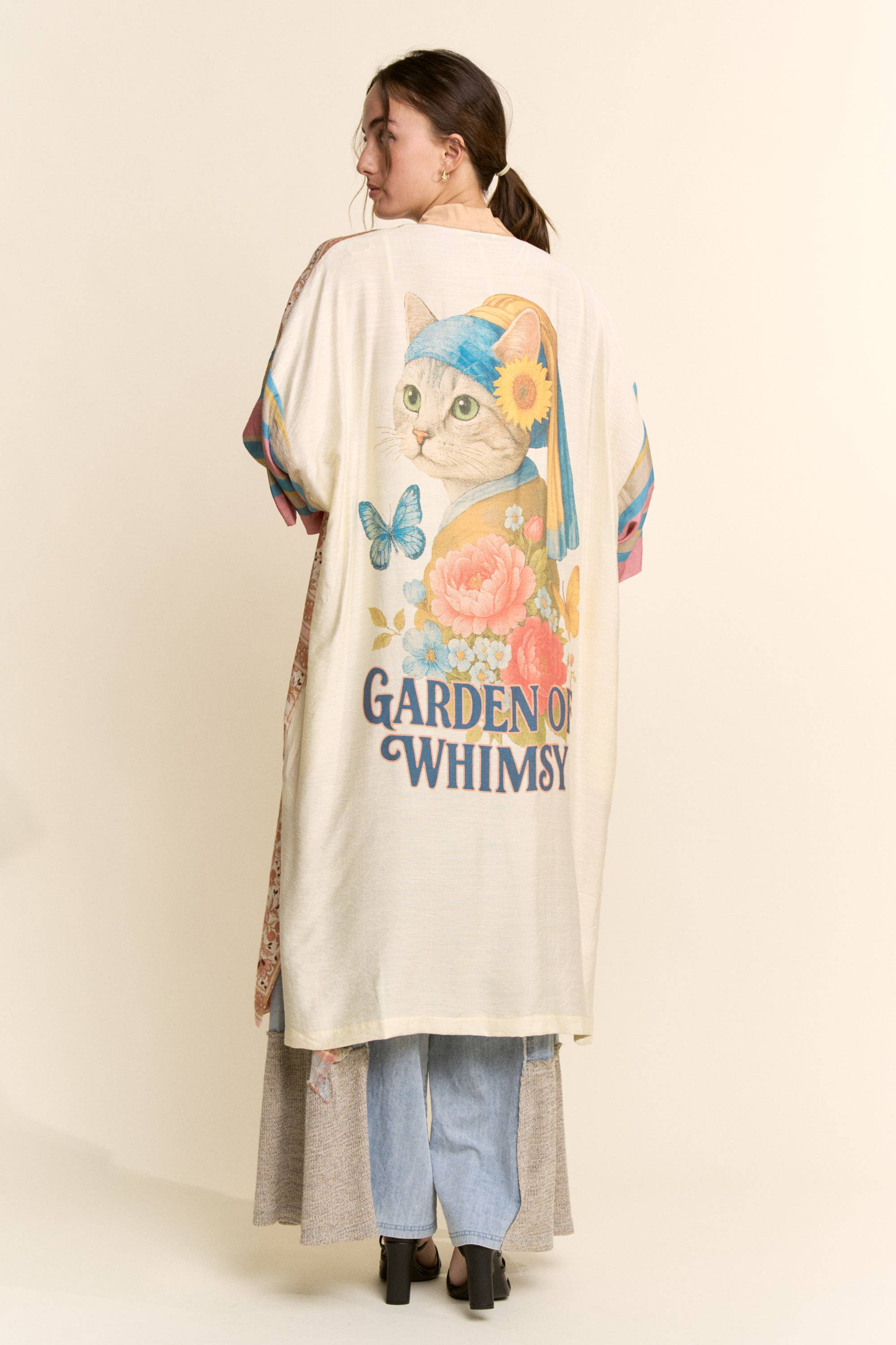 Whimsy Cat Printed Kimono