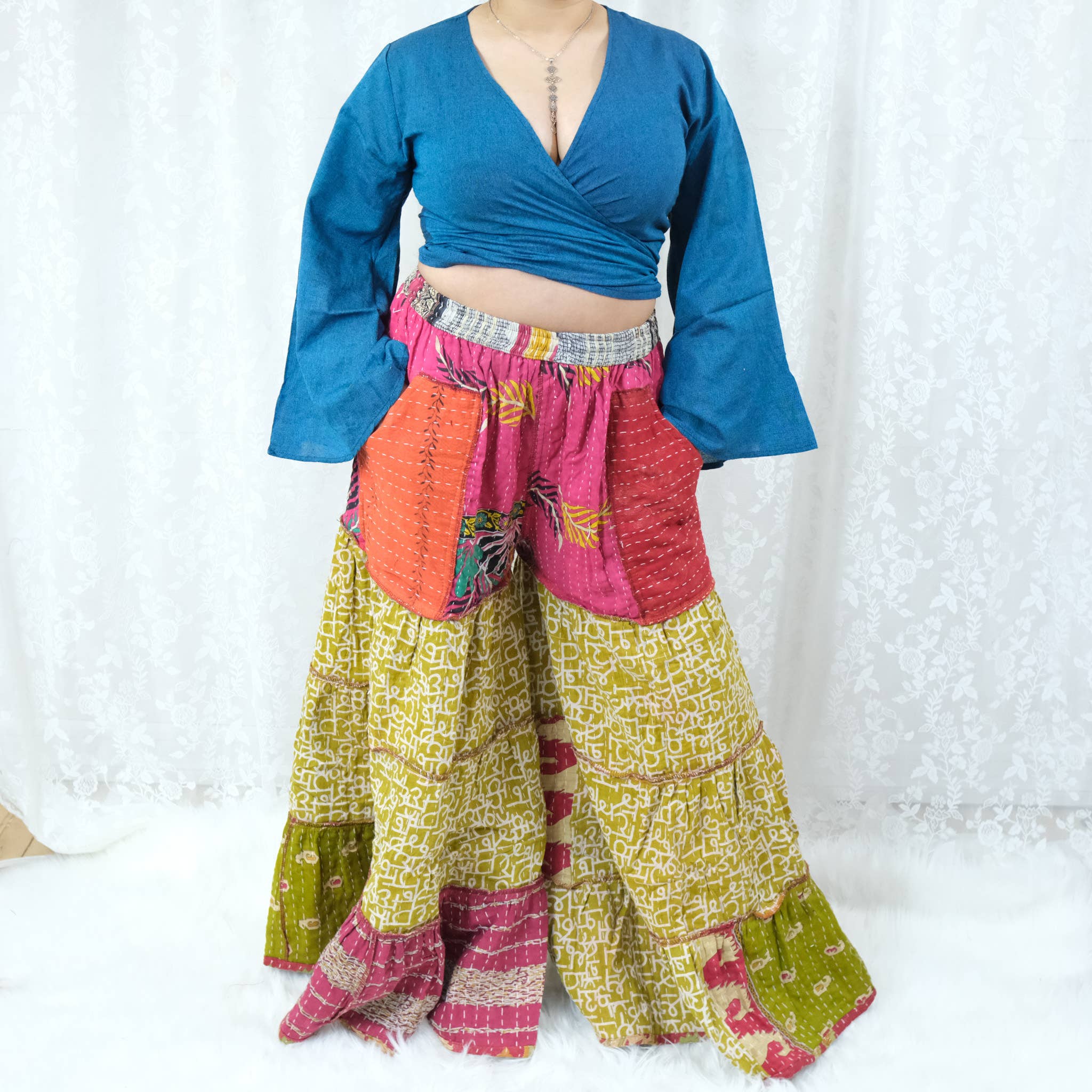 Kantha Tiered Reversible Pant with Pockets