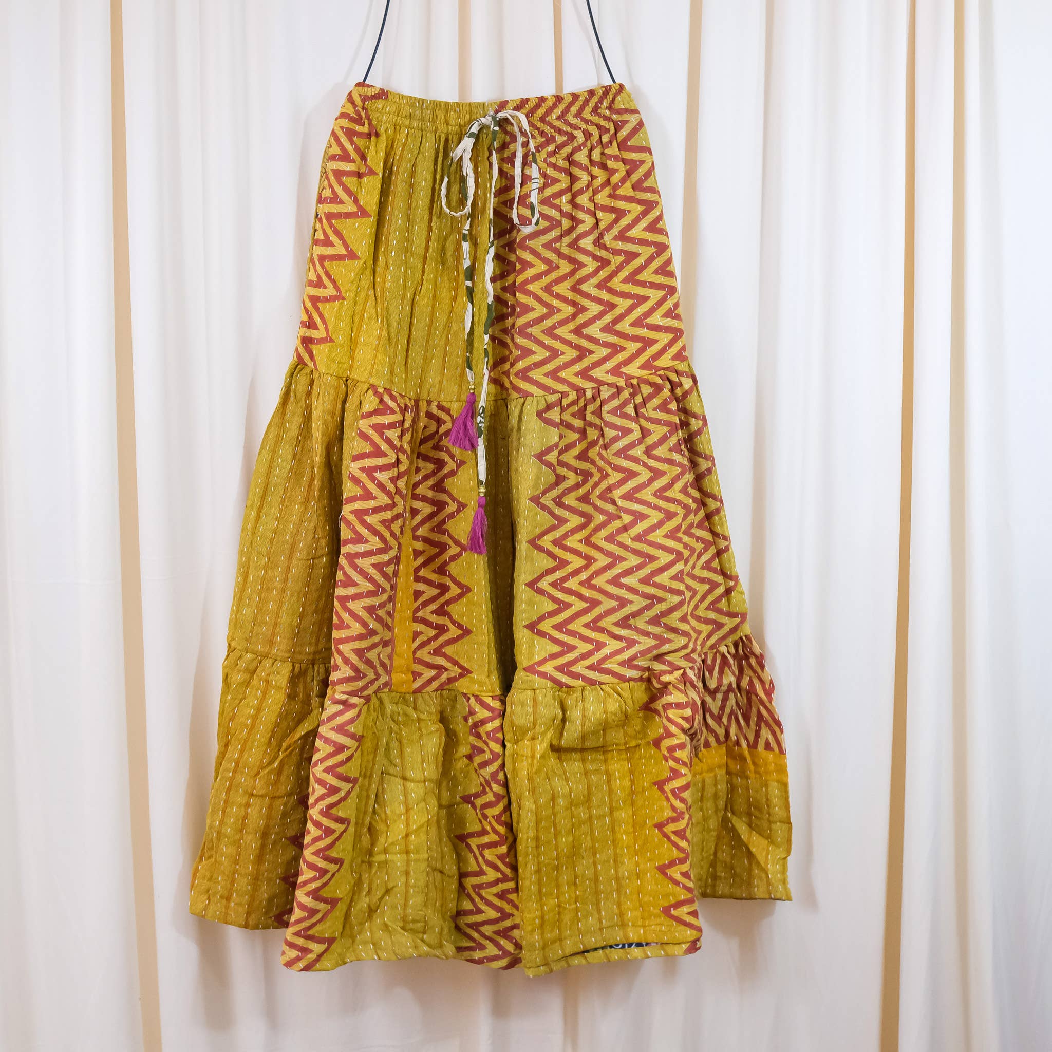 Kantha Boho Long Skirt with Pockets