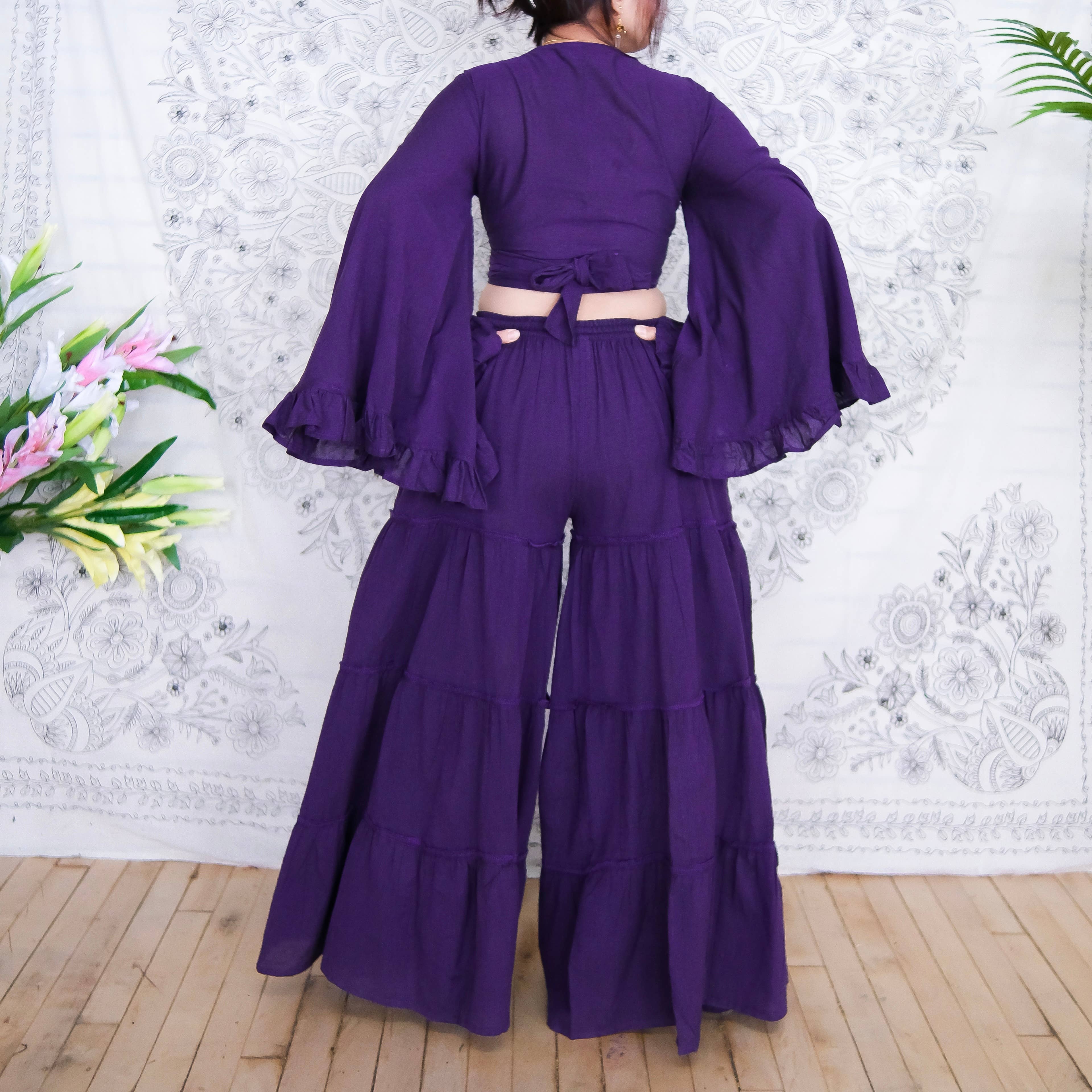 Cotton Flowy Tiered Pant with Ruffle Sleeve Set