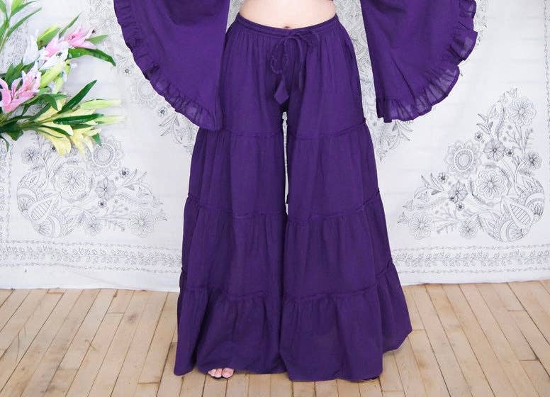 Cotton Flowy Boho Tiered Pant with Pockets