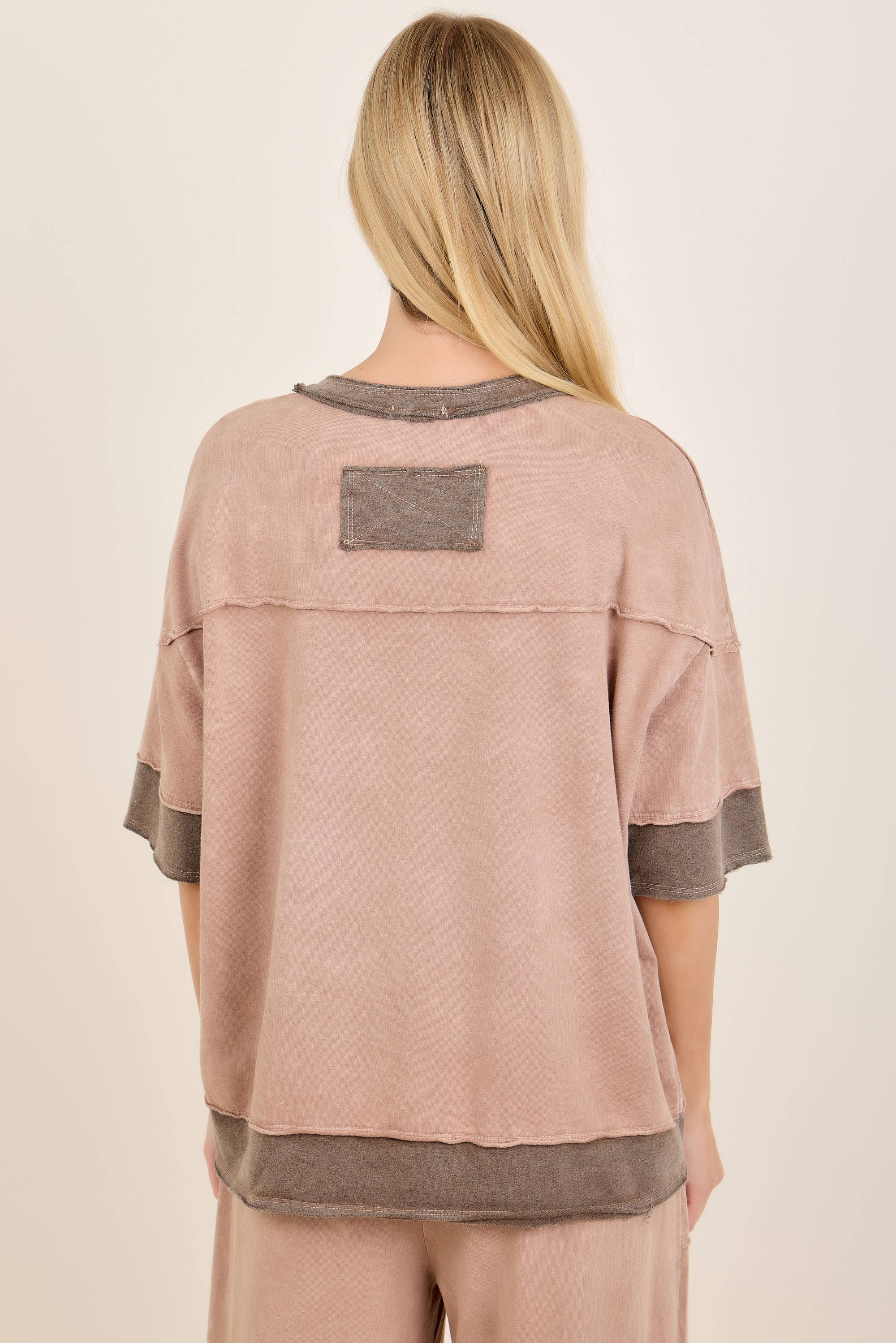Mineral Washed Contrast Block Terry Top