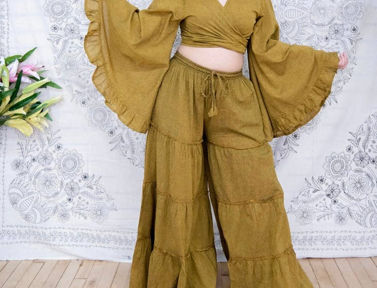 Cotton Flowy Boho Tiered Pant with Pockets