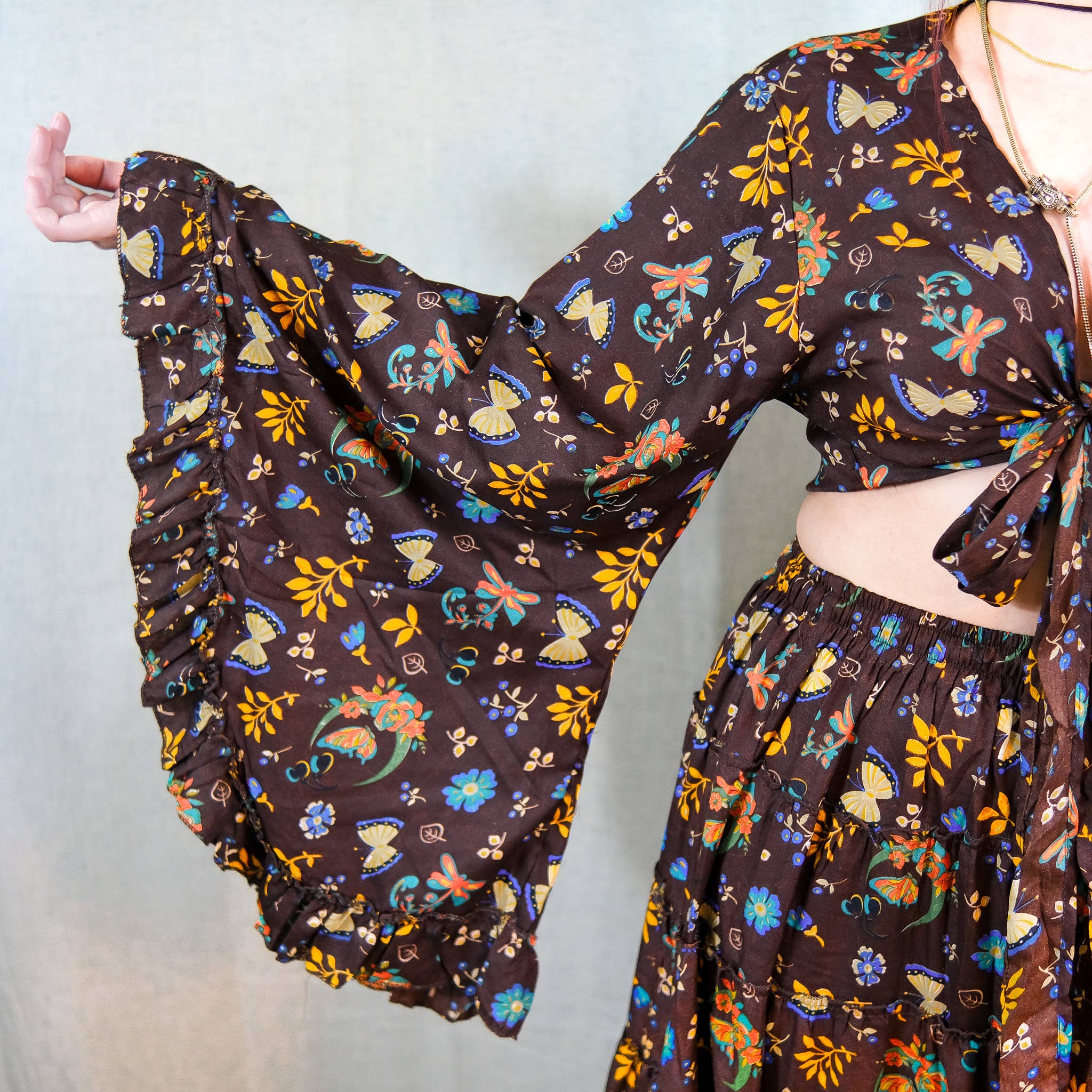 Whimsy Celestial Wrap Top with Ruffle Sleeve