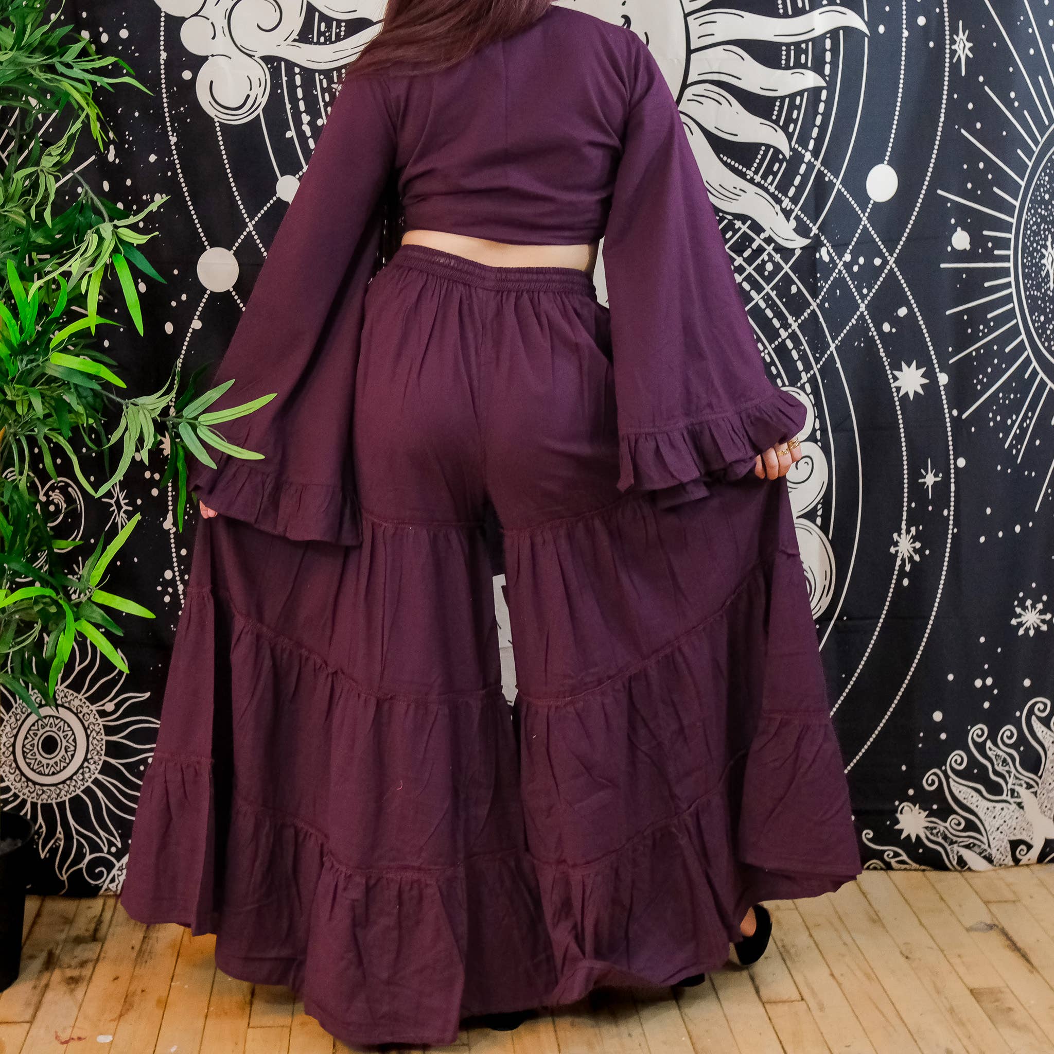 Cotton Flowy Tiered Pant with Ruffle Sleeve Set