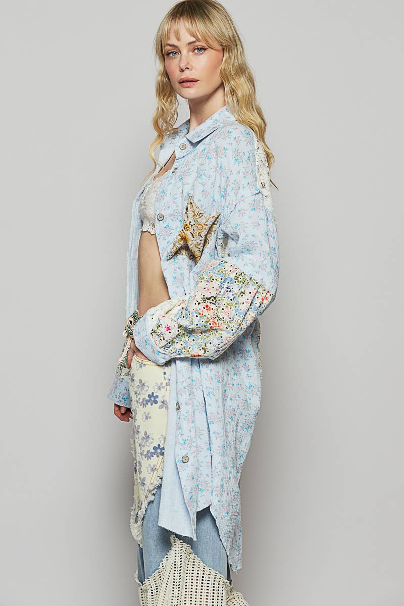Long Sleeve Gauze Floral Peace Shirt