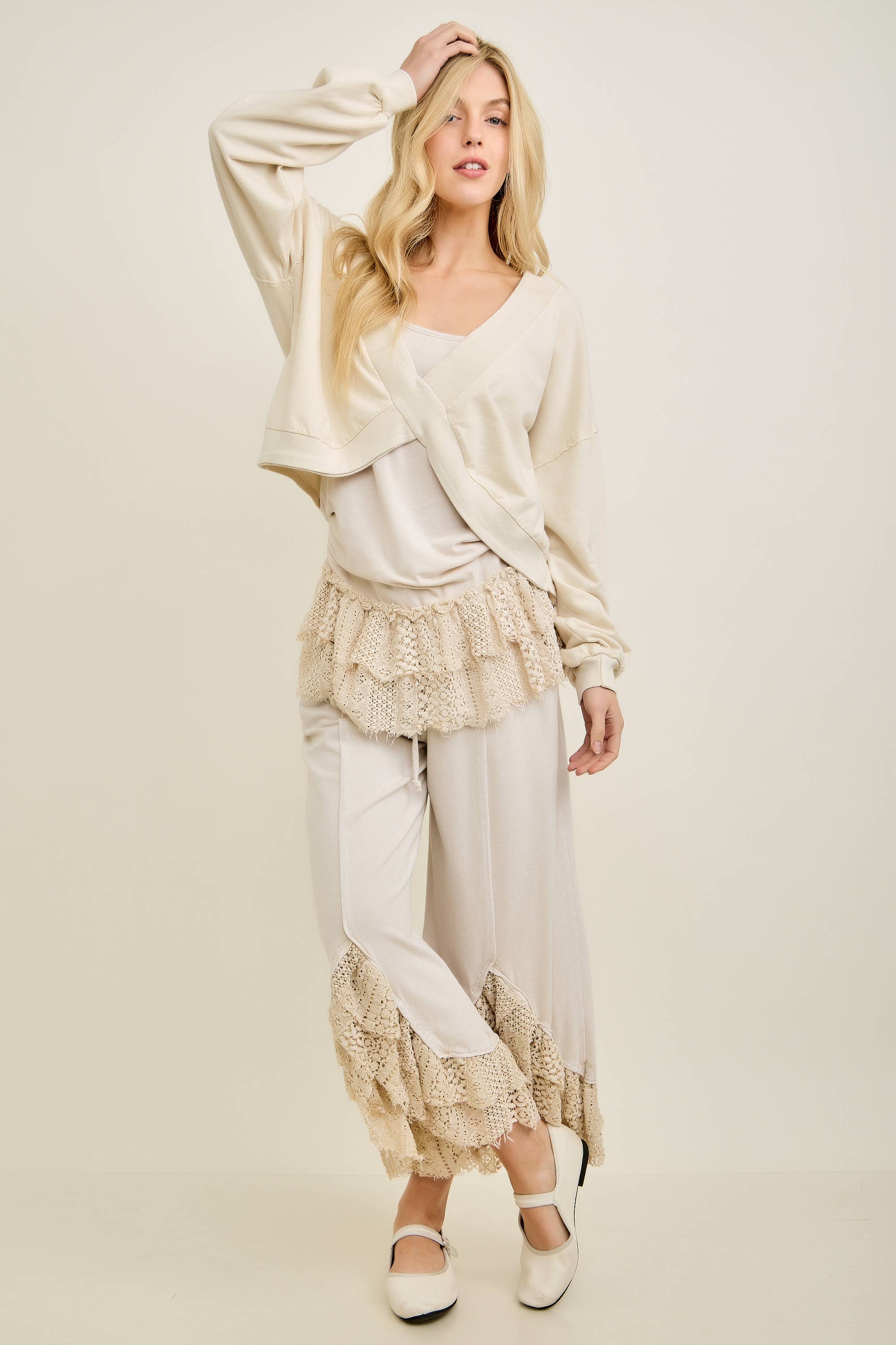 Mineral Washed Tiered Lace Cami Tank Top