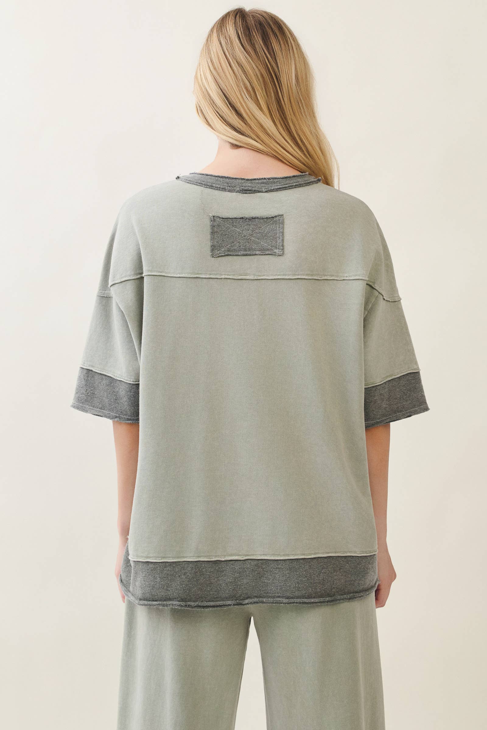 Mineral Washed Contrast Block Terry Top