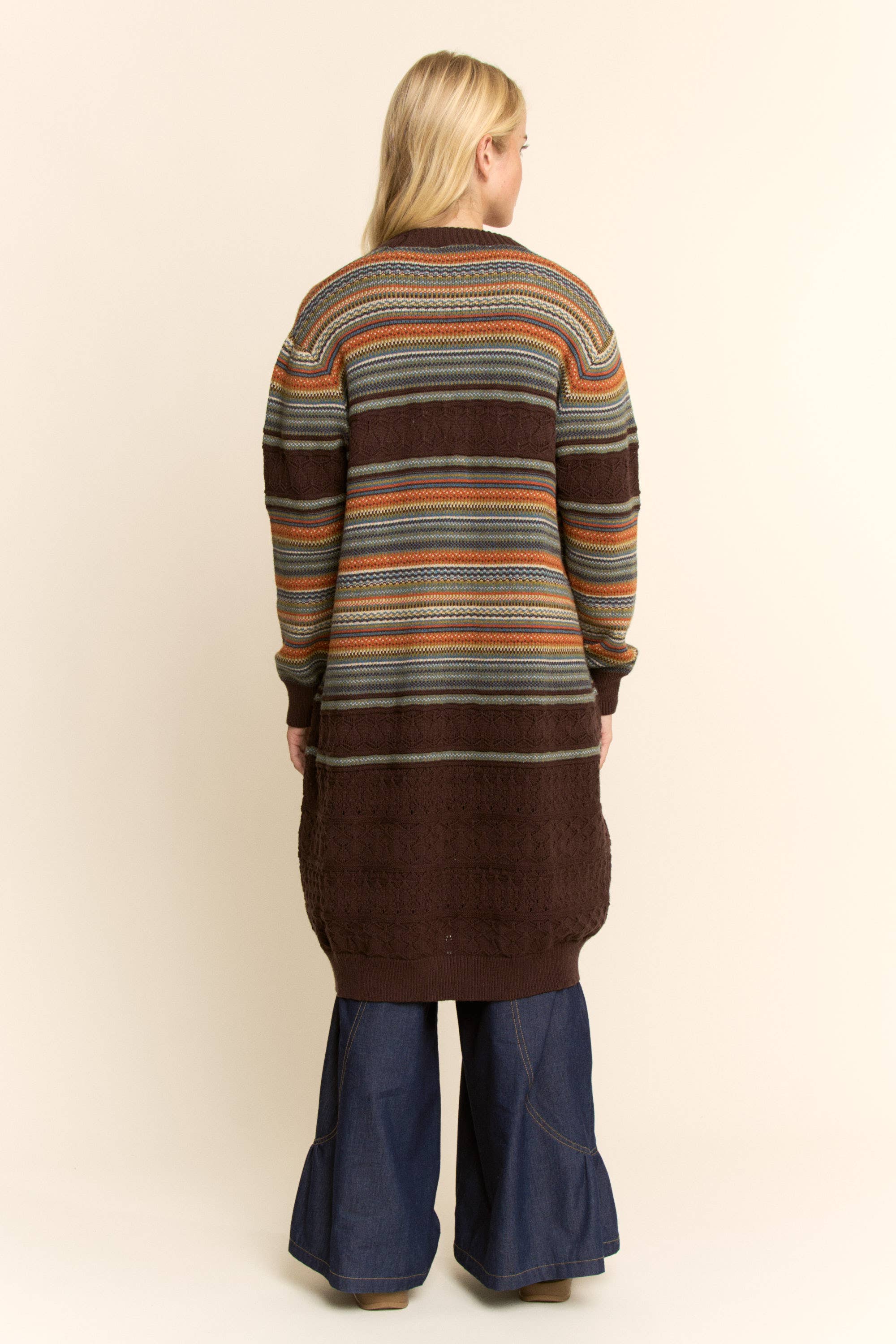 Striped Pointelle Knit Duster Cardigan