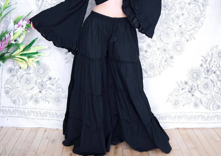 Cotton Flowy Boho Tiered Pant with Pockets