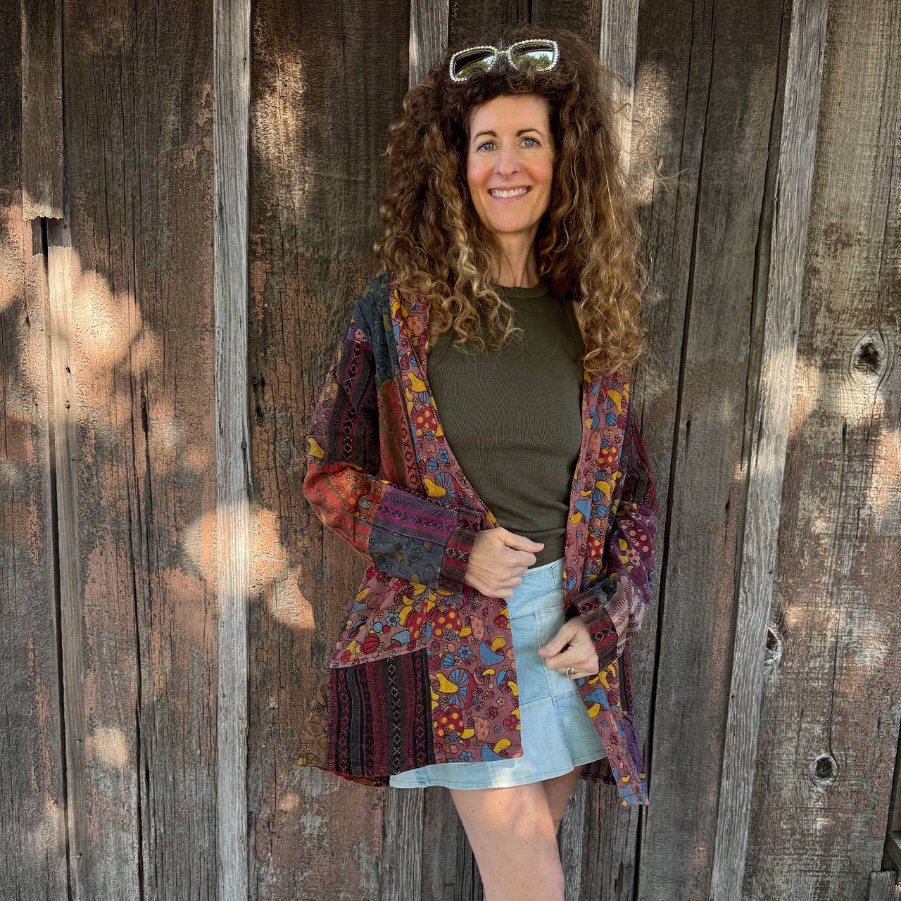 Mushroom Print Patchwork Kimono Jacket