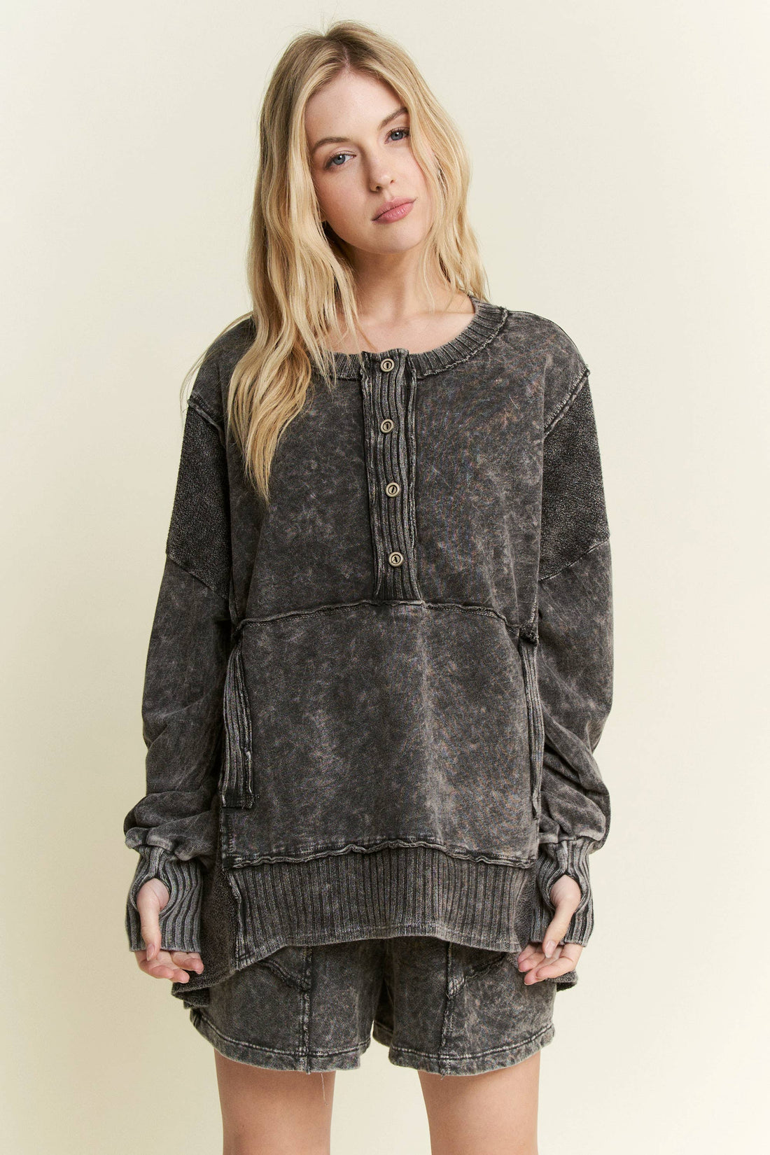 MineralWash Henley Kangaroo Pocket Sweatshirt