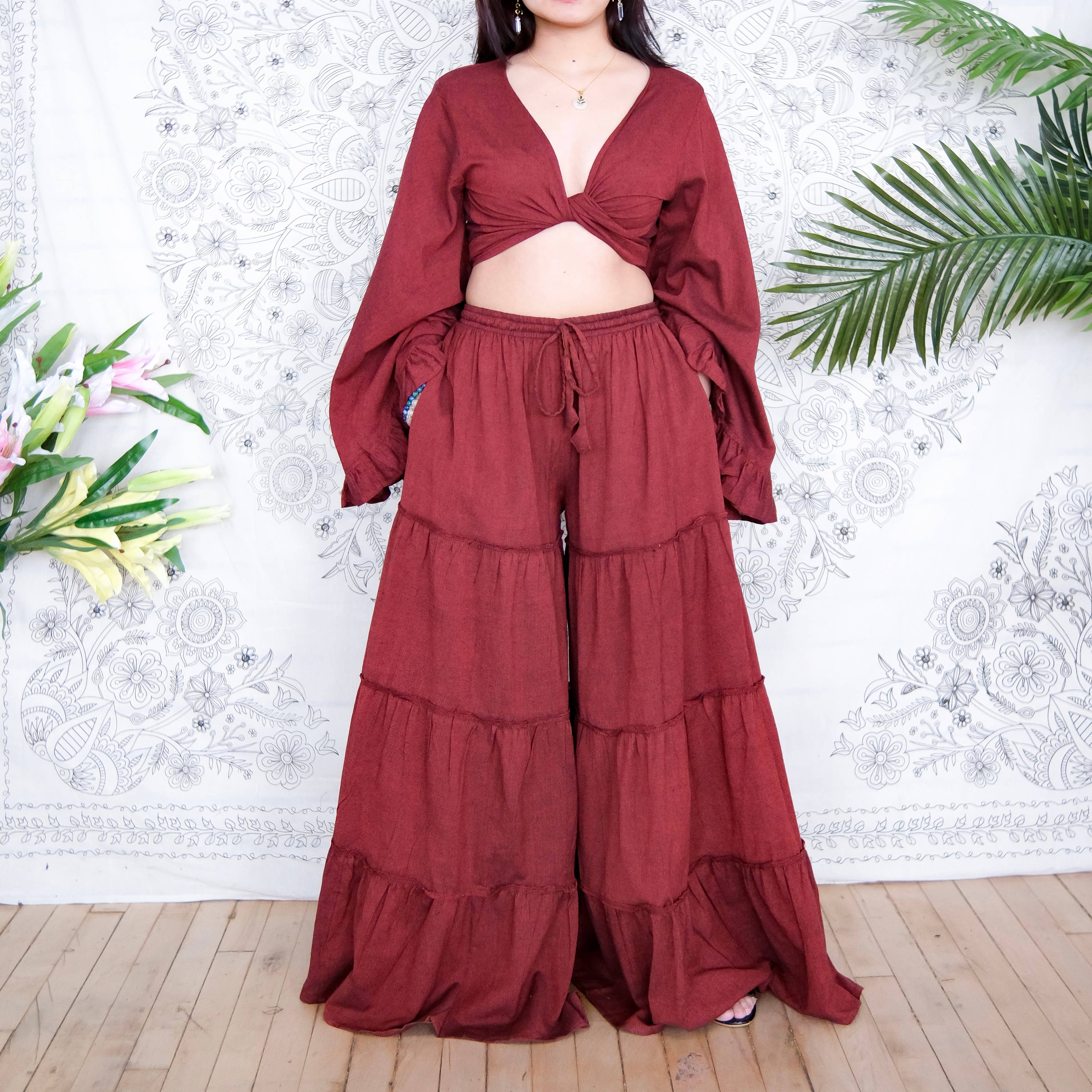 Cotton Flowy Tiered Pant with Ruffle Sleeve Set